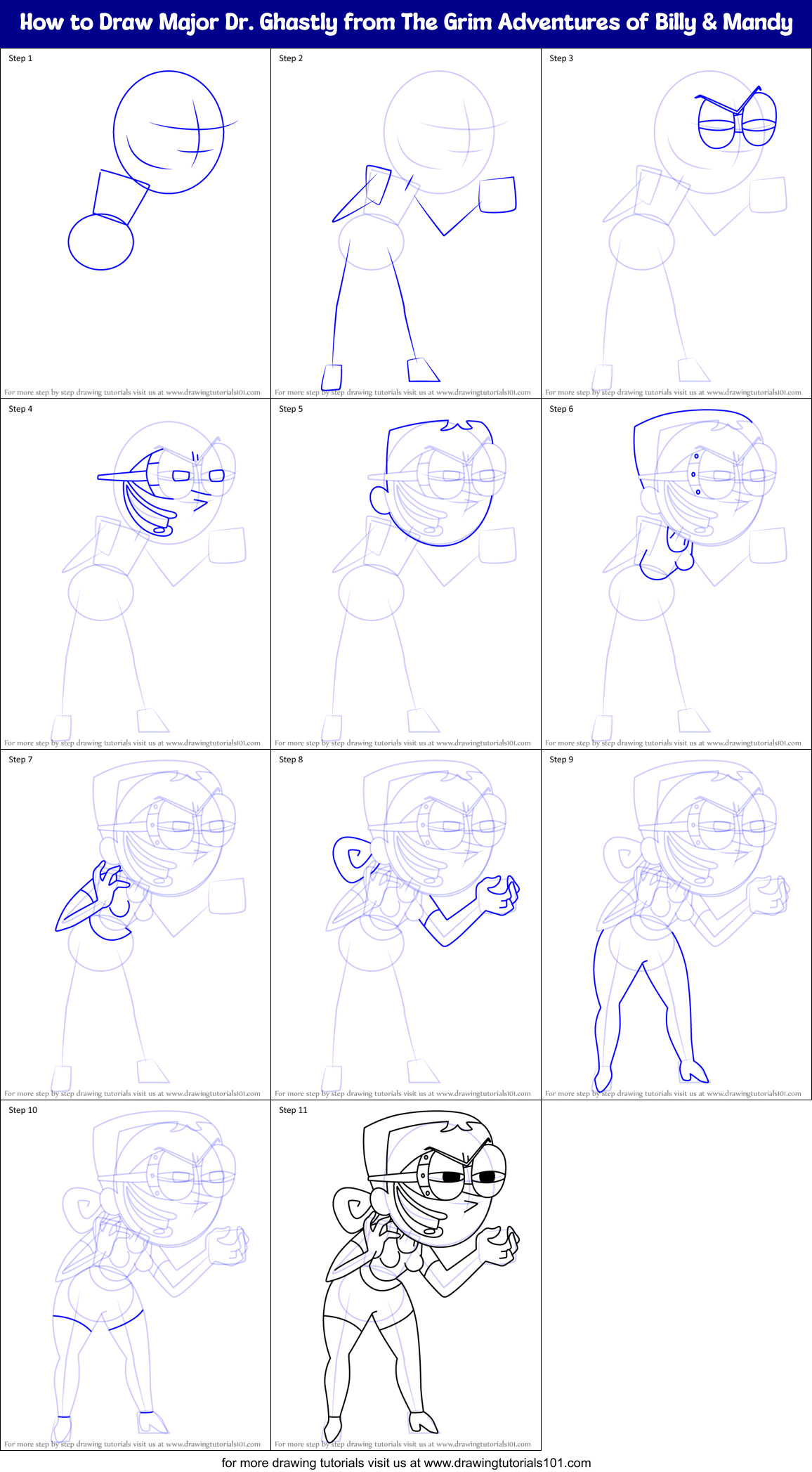 How to Draw Major Dr. Ghastly from The Grim Adventures of Billy & Mandy Printable Step by Step