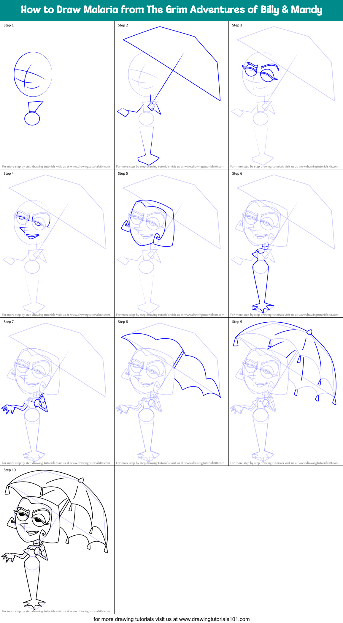 How to Draw Malaria from The Grim Adventures of Billy & Mandy Printable Step by Step