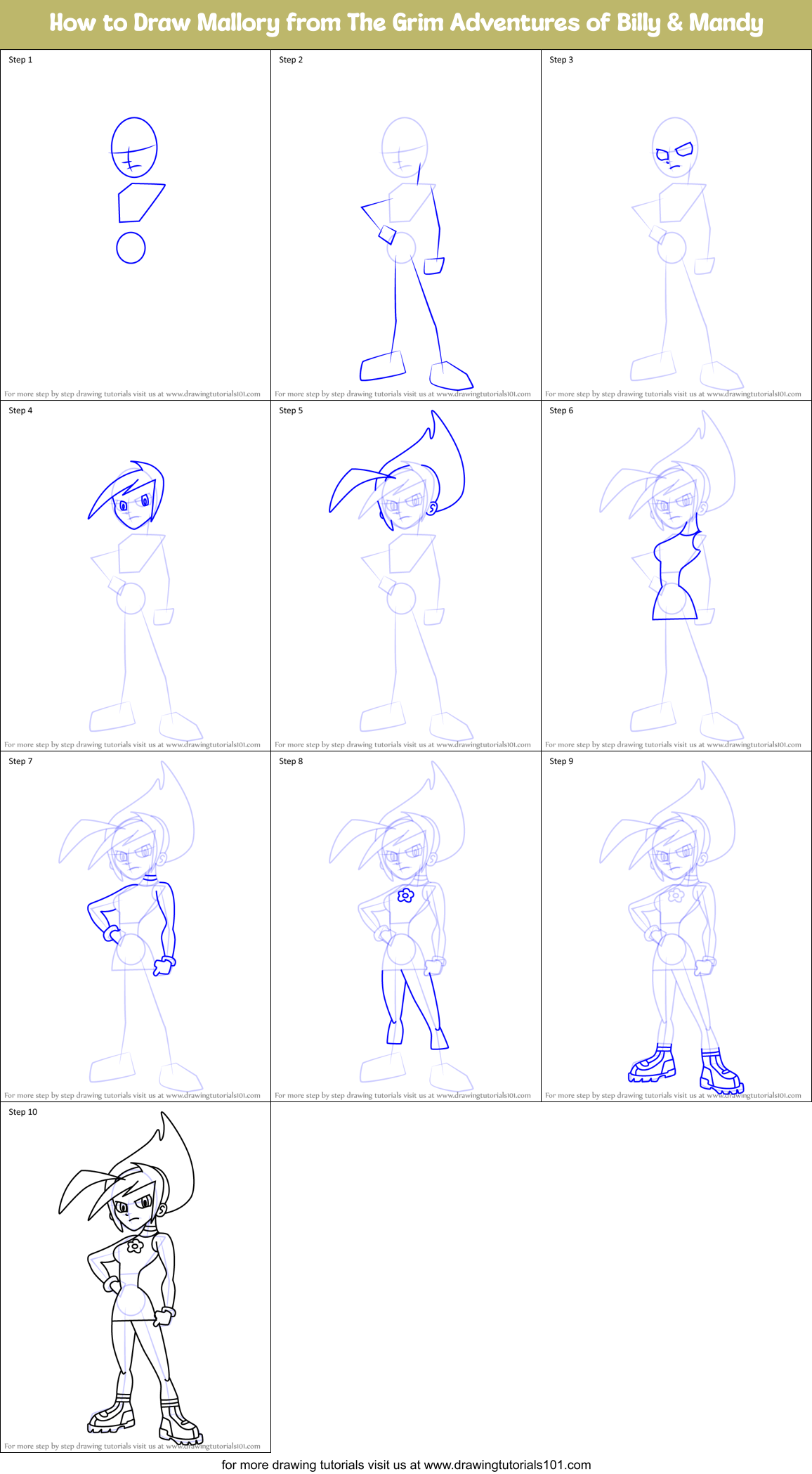 How to Draw Mallory from The Grim Adventures of Billy & Mandy Printable Step by Step