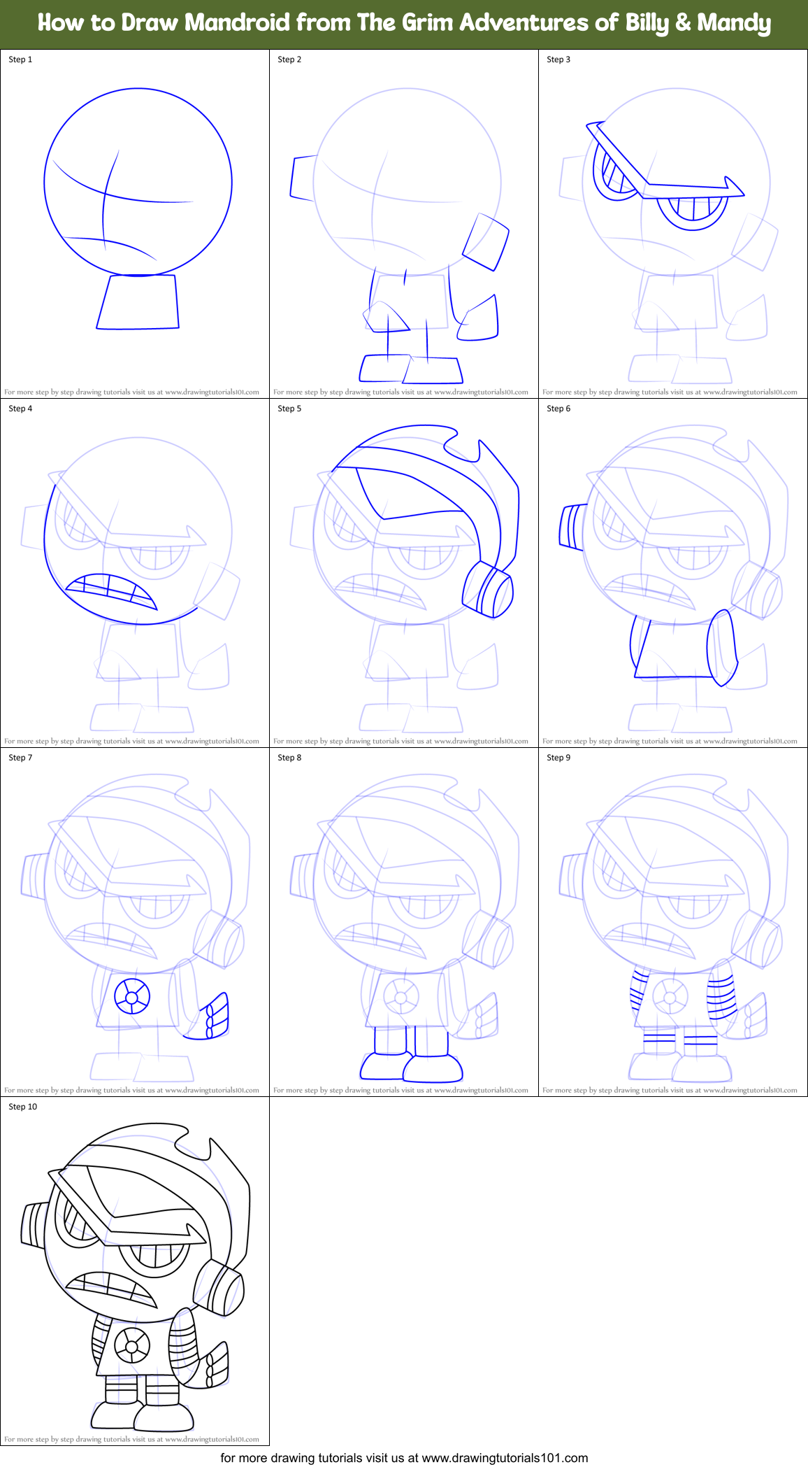How to Draw Mandroid from The Grim Adventures of Billy & Mandy Printable Step by Step