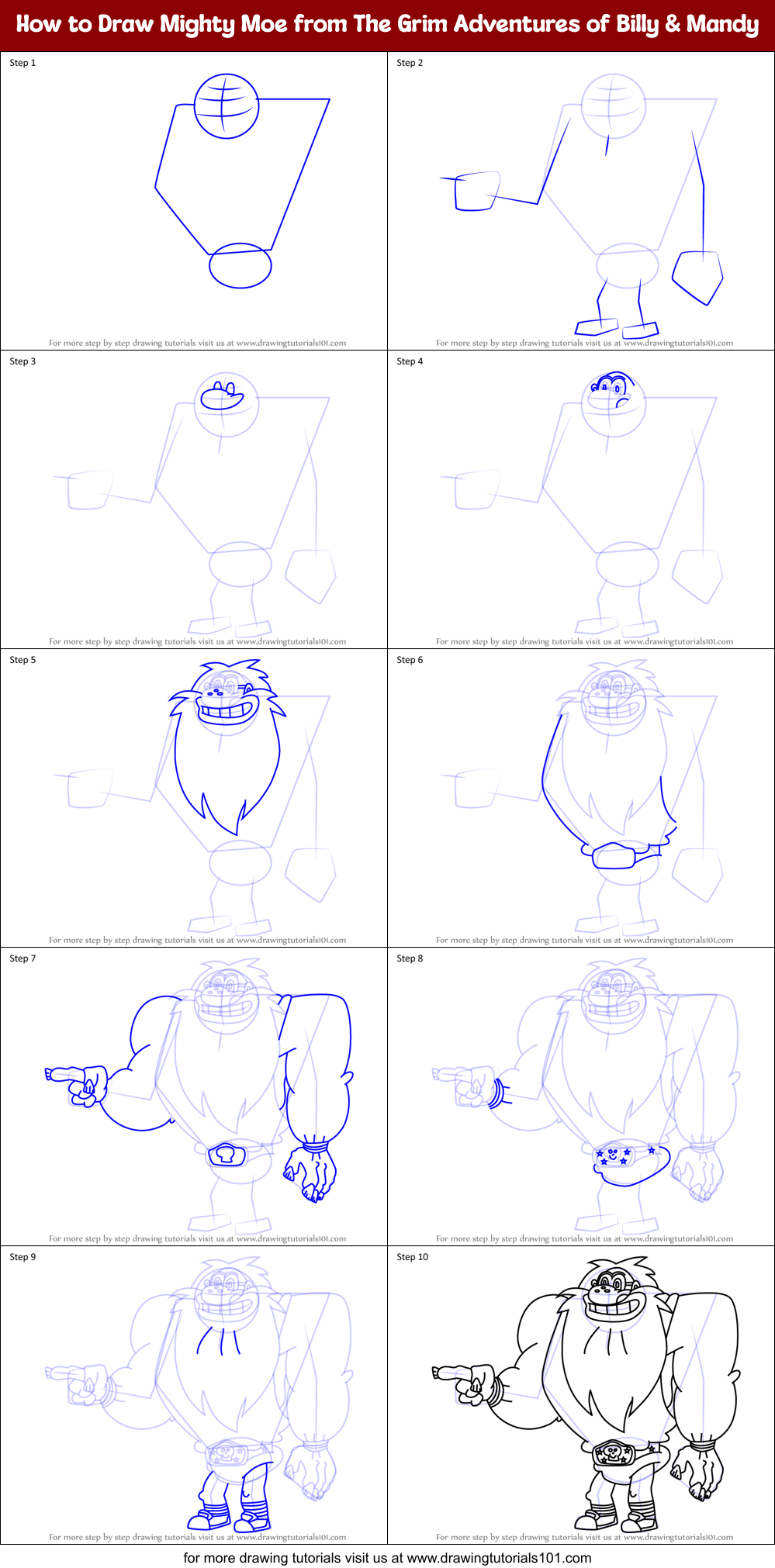 How to Draw Mighty Moe from The Grim Adventures of Billy & Mandy Printable Step by Step