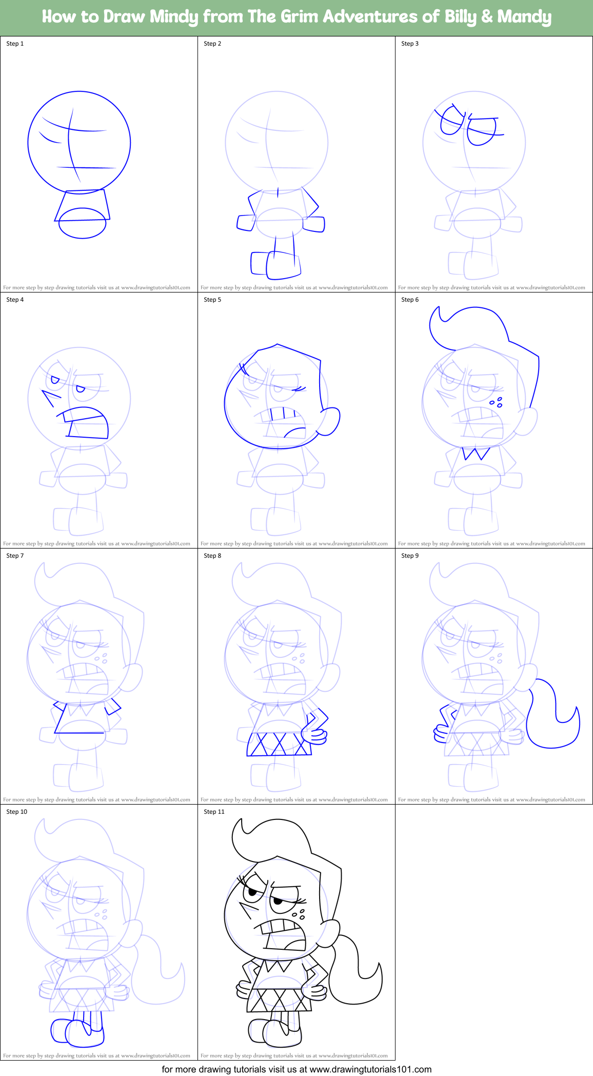 How to Draw Mindy from The Grim Adventures of Billy & Mandy Printable Step by Step