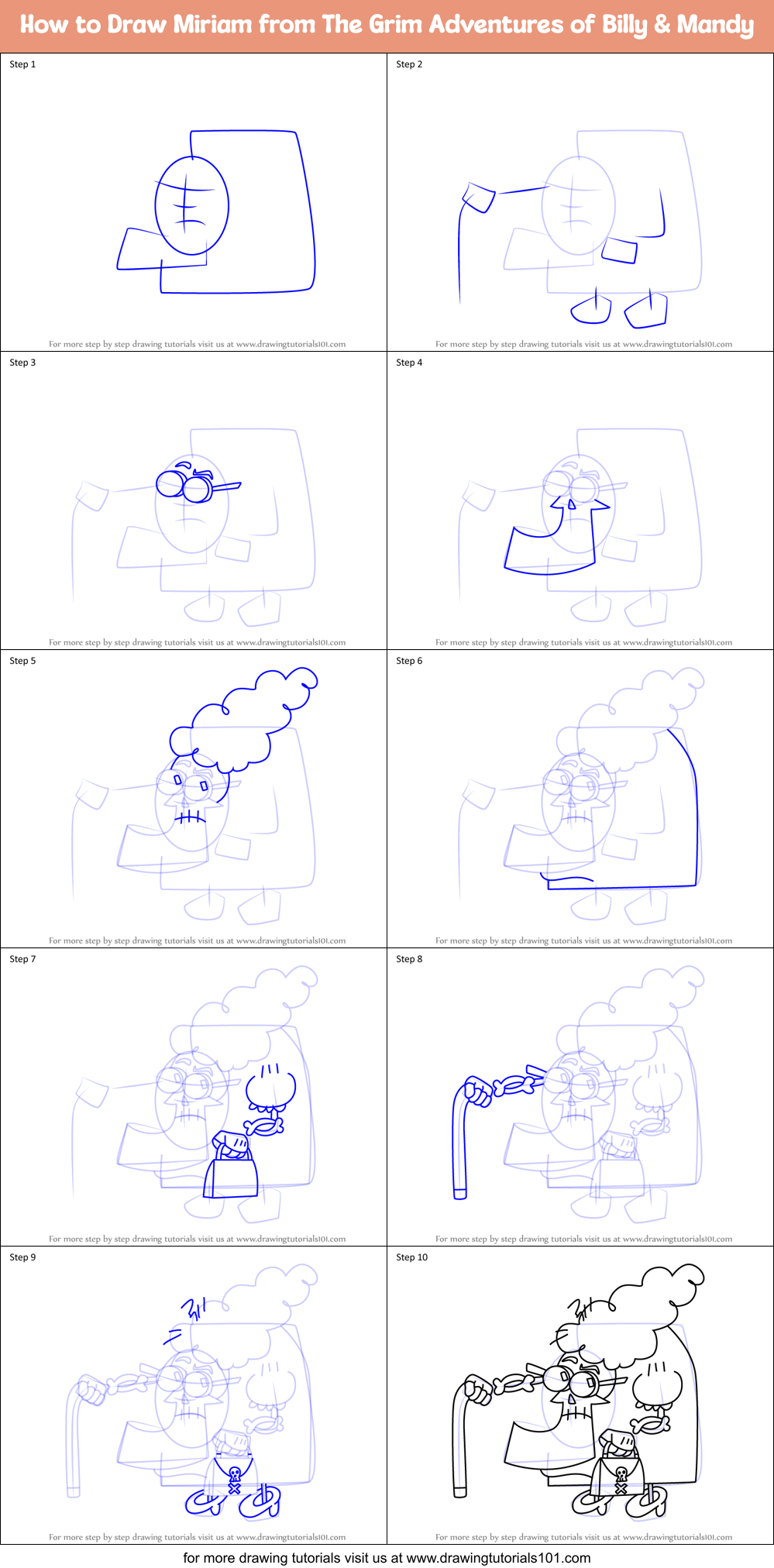 How to Draw Miriam from The Grim Adventures of Billy & Mandy Printable Step by Step