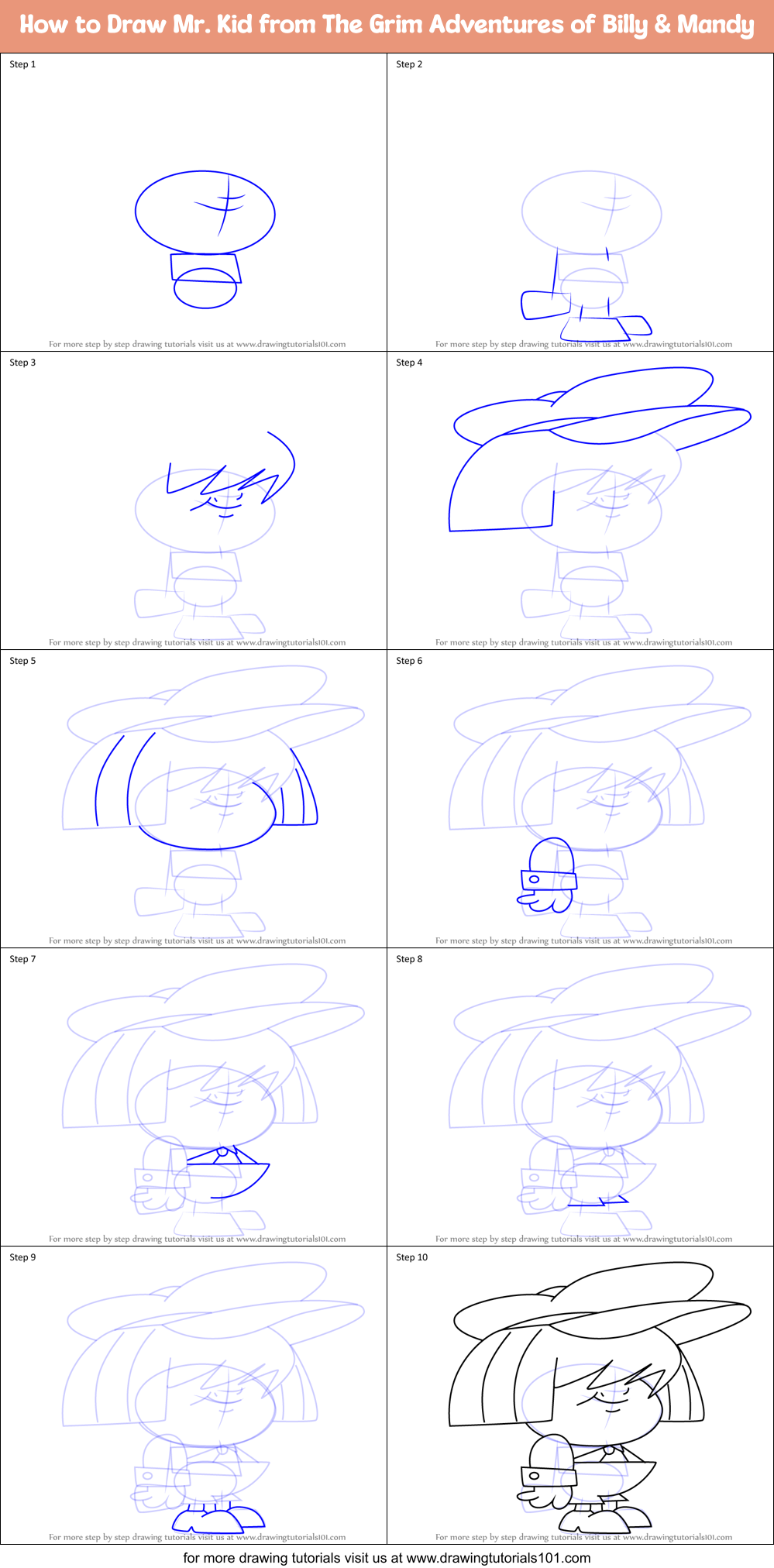 How to Draw Mr. Kid from The Grim Adventures of Billy & Mandy Printable Step by Step