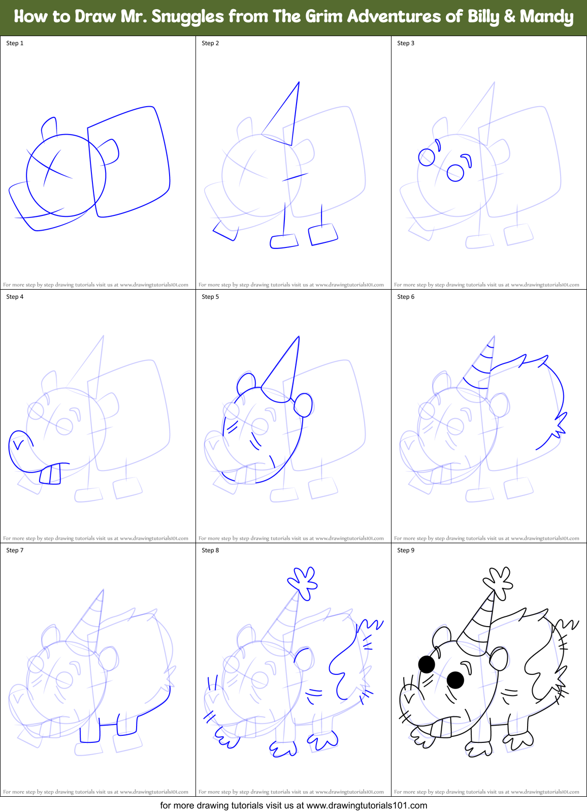 How to Draw Mr. Snuggles from The Grim Adventures of Billy & Mandy Printable Step by Step