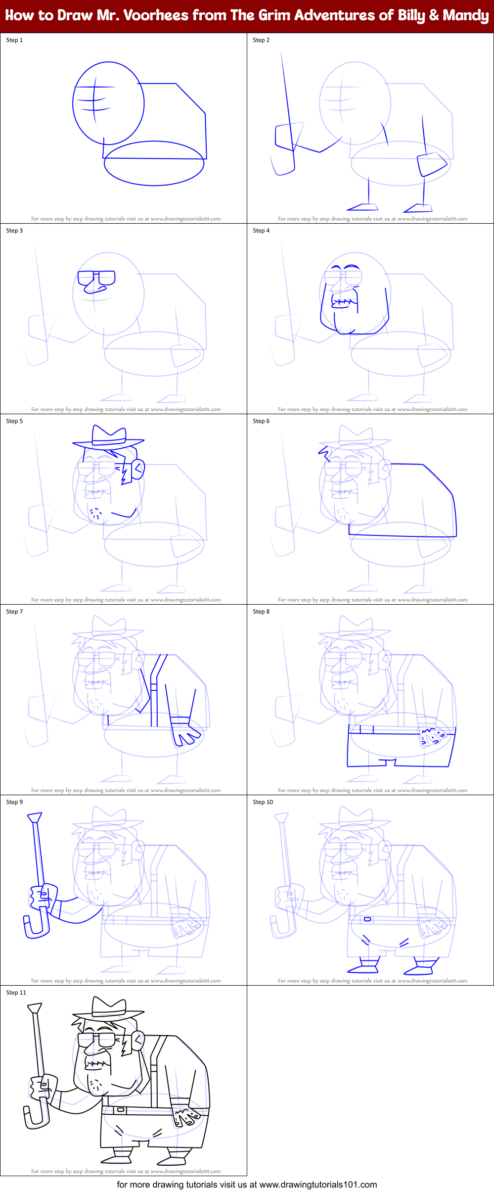 How to Draw Mr. Voorhees from The Grim Adventures of Billy & Mandy Printable Step by Step