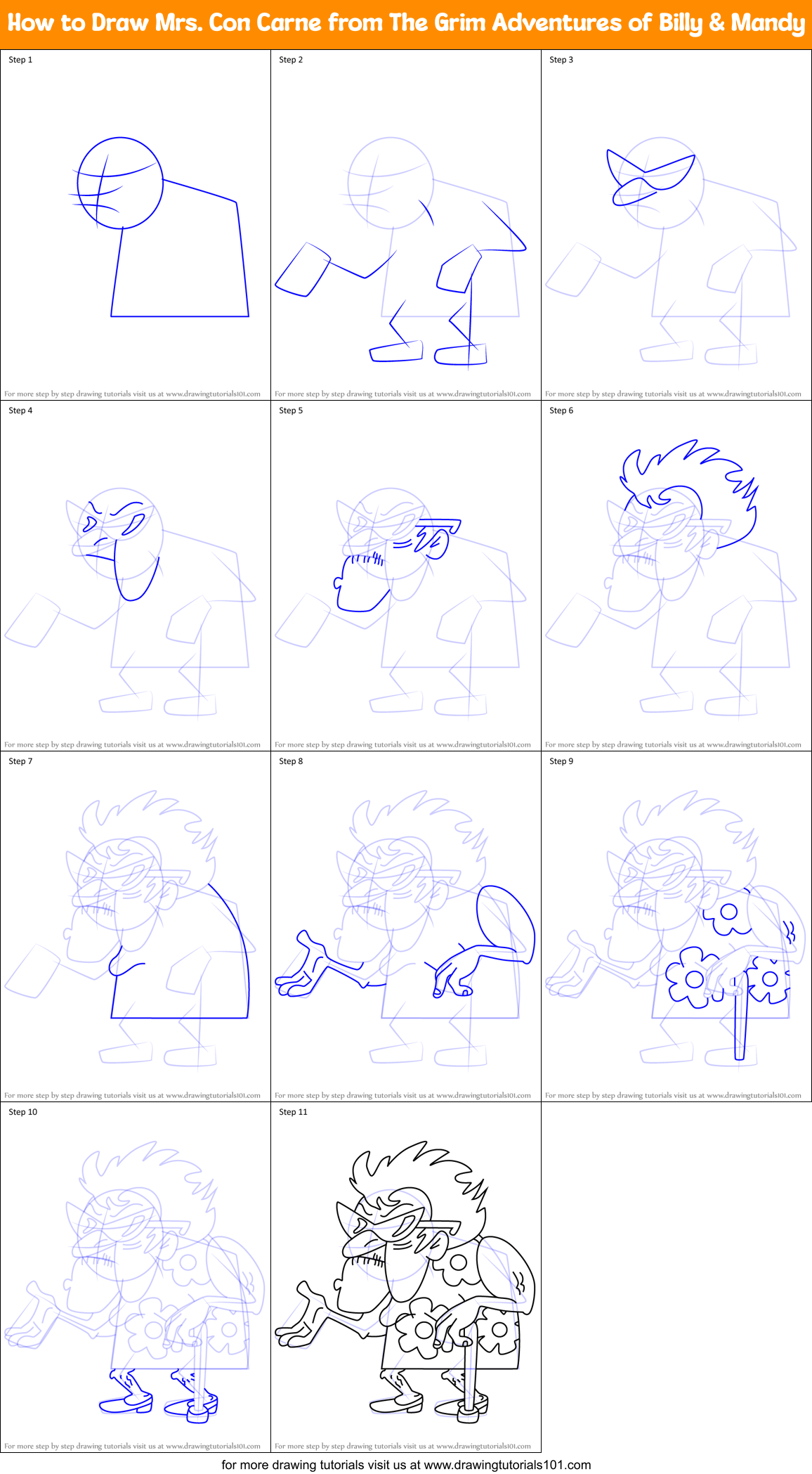 How to Draw Mrs. Con Carne from The Grim Adventures of Billy & Mandy Printable Step by Step