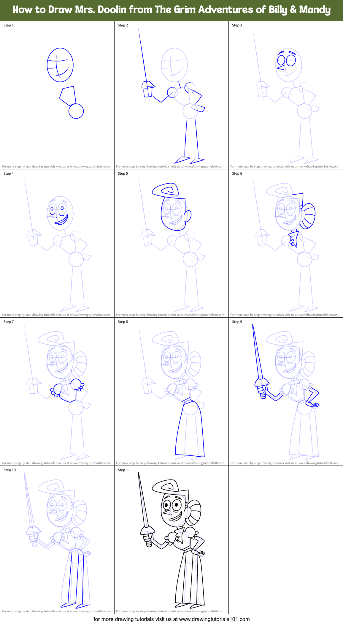 How to Draw Mrs. Doolin from The Grim Adventures of Billy & Mandy Printable Step by Step