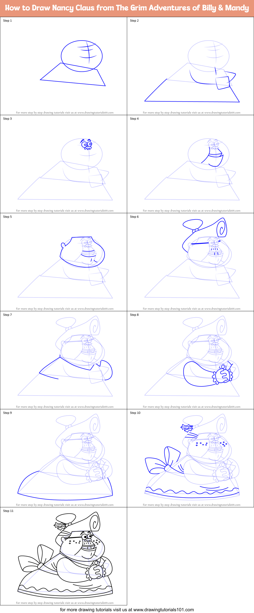 How to Draw Nancy Claus from The Grim Adventures of Billy & Mandy Printable Step by Step
