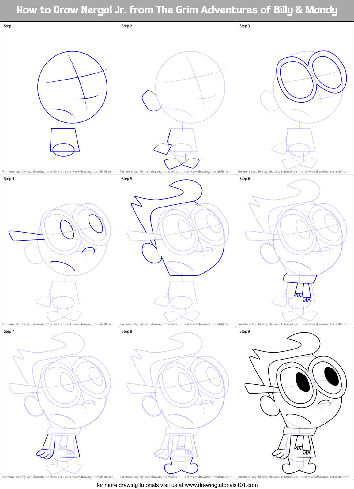 How to Draw Nergal Jr. from The Grim Adventures of Billy & Mandy Printable Step by Step