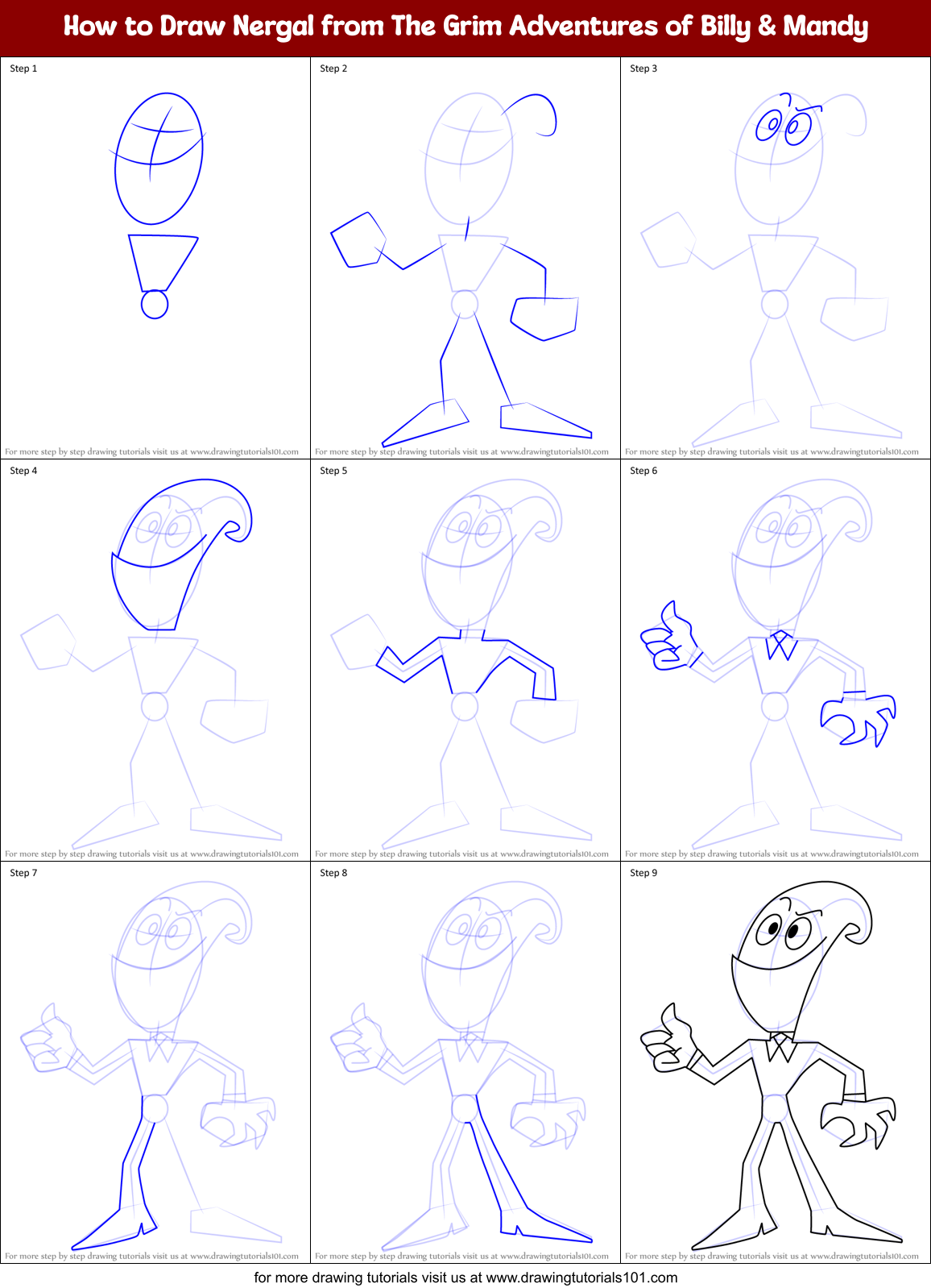 How to Draw Nergal from The Grim Adventures of Billy & Mandy Printable Step by Step
