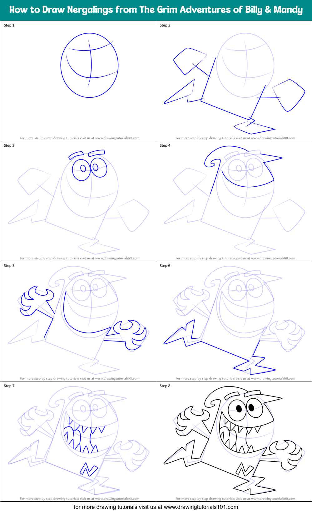 How to Draw Nergalings from The Grim Adventures of Billy & Mandy Printable Step by Step
