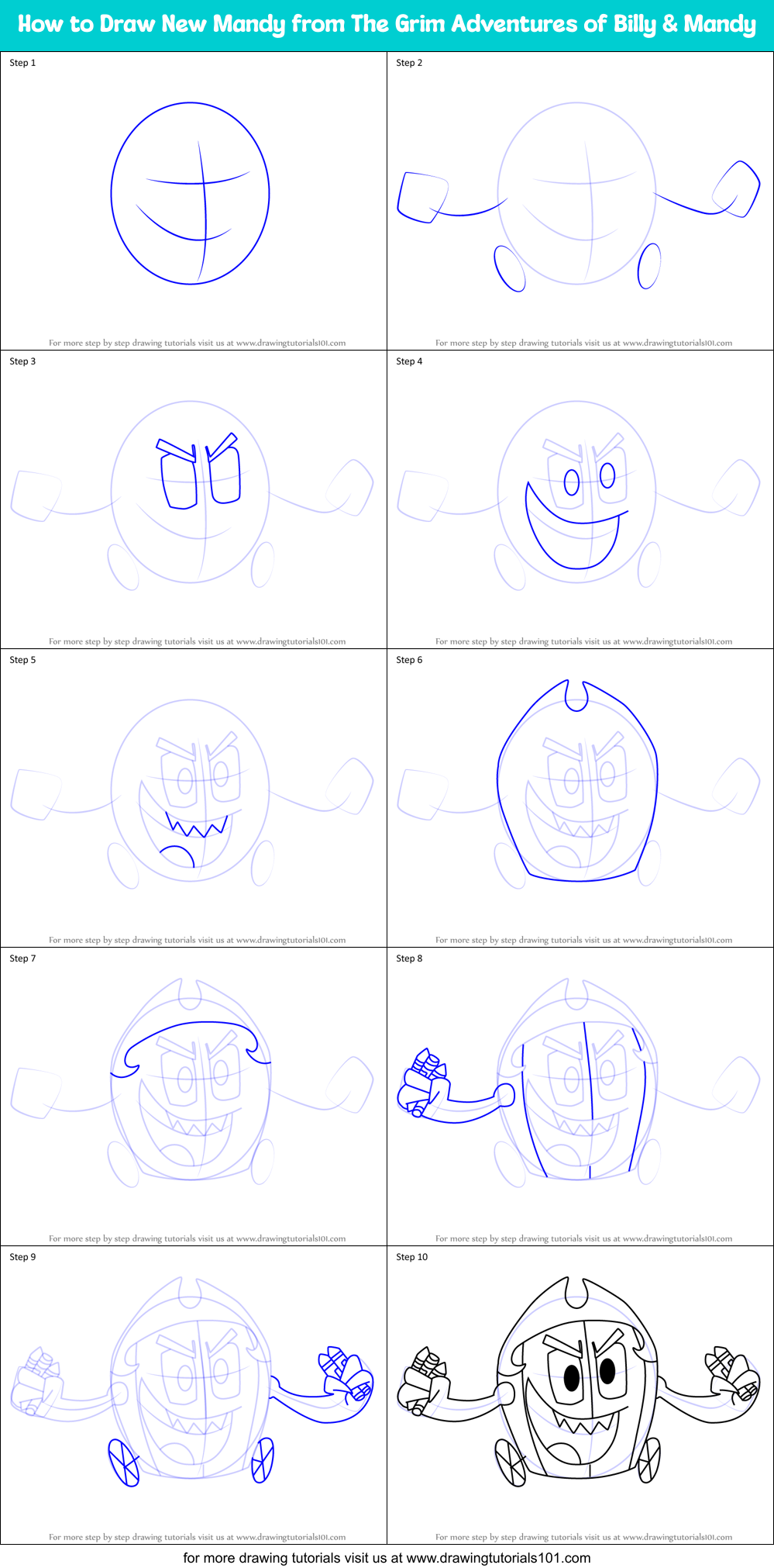 How to Draw New Mandy from The Grim Adventures of Billy & Mandy Printable Step by Step