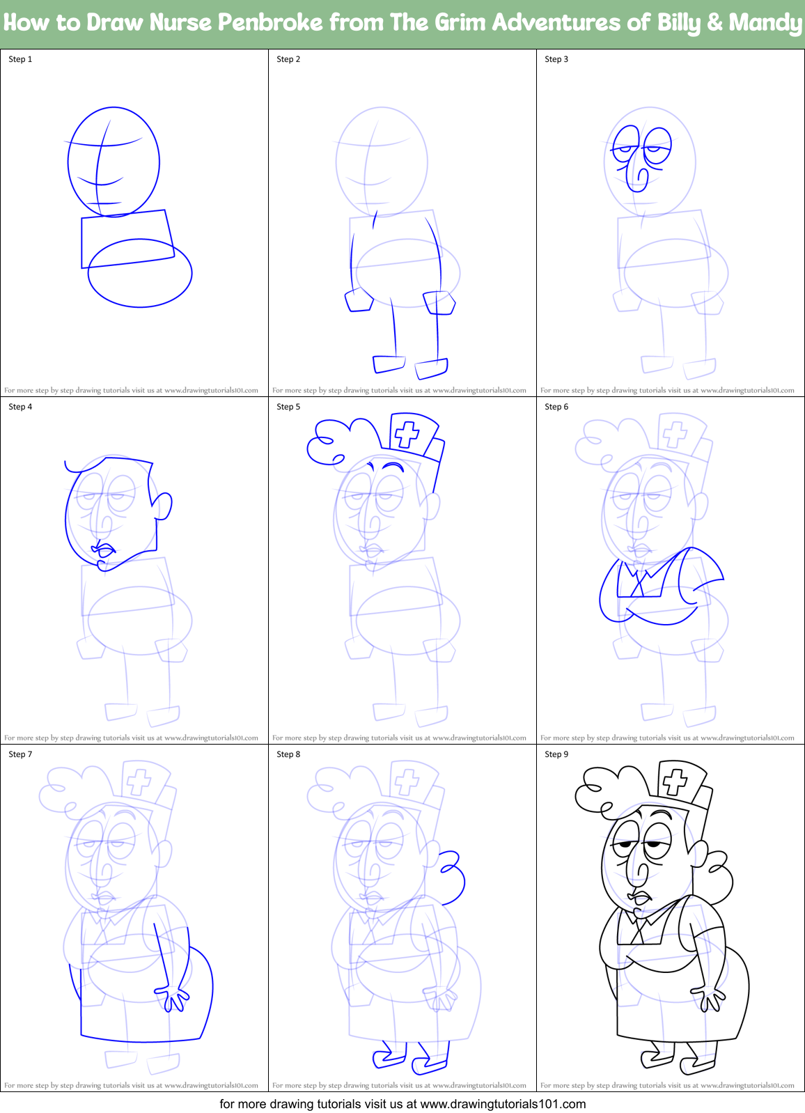 How to Draw Nurse Penbroke from The Grim Adventures of Billy & Mandy Printable Step by Step