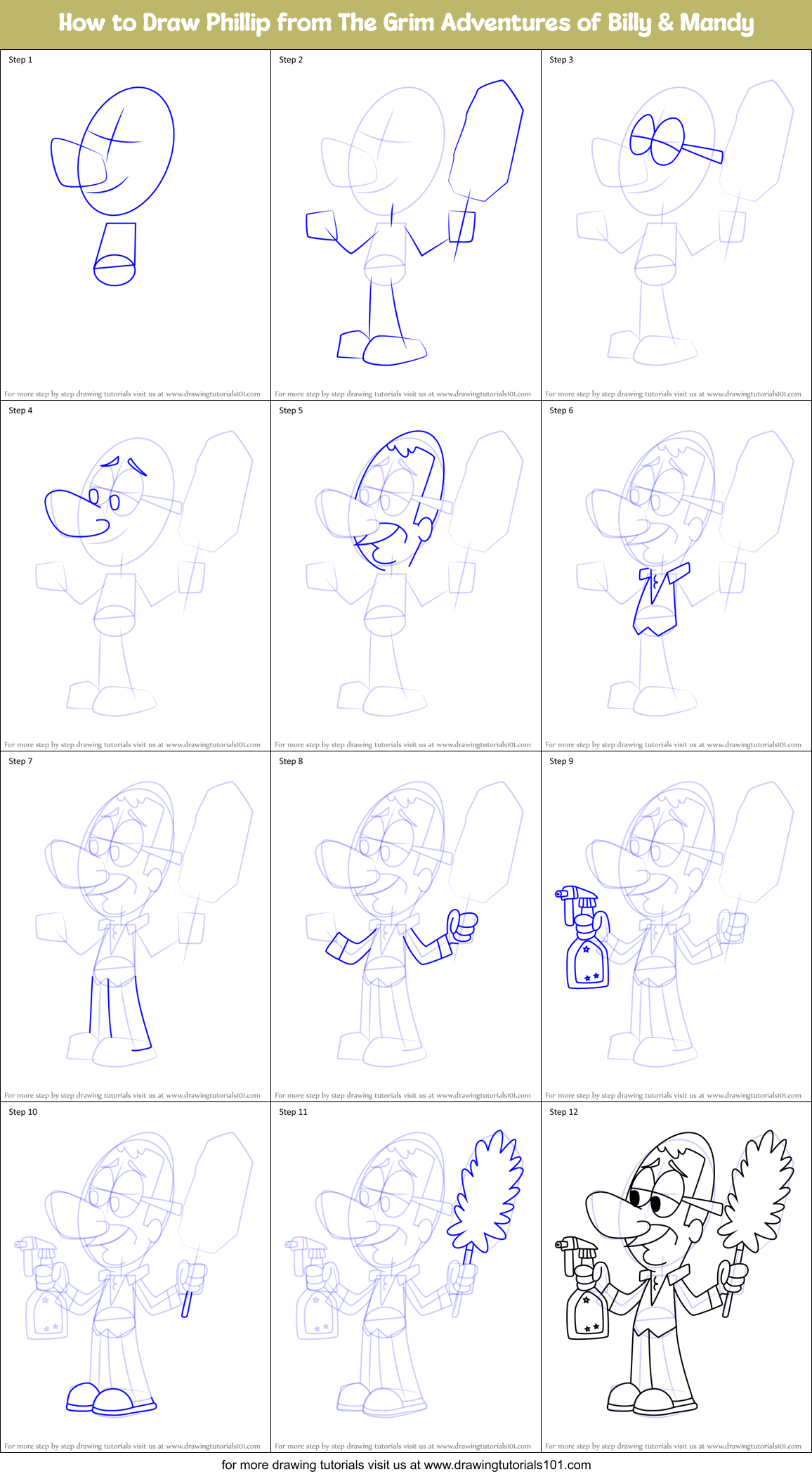How to Draw Phillip from The Grim Adventures of Billy & Mandy Printable Step by Step