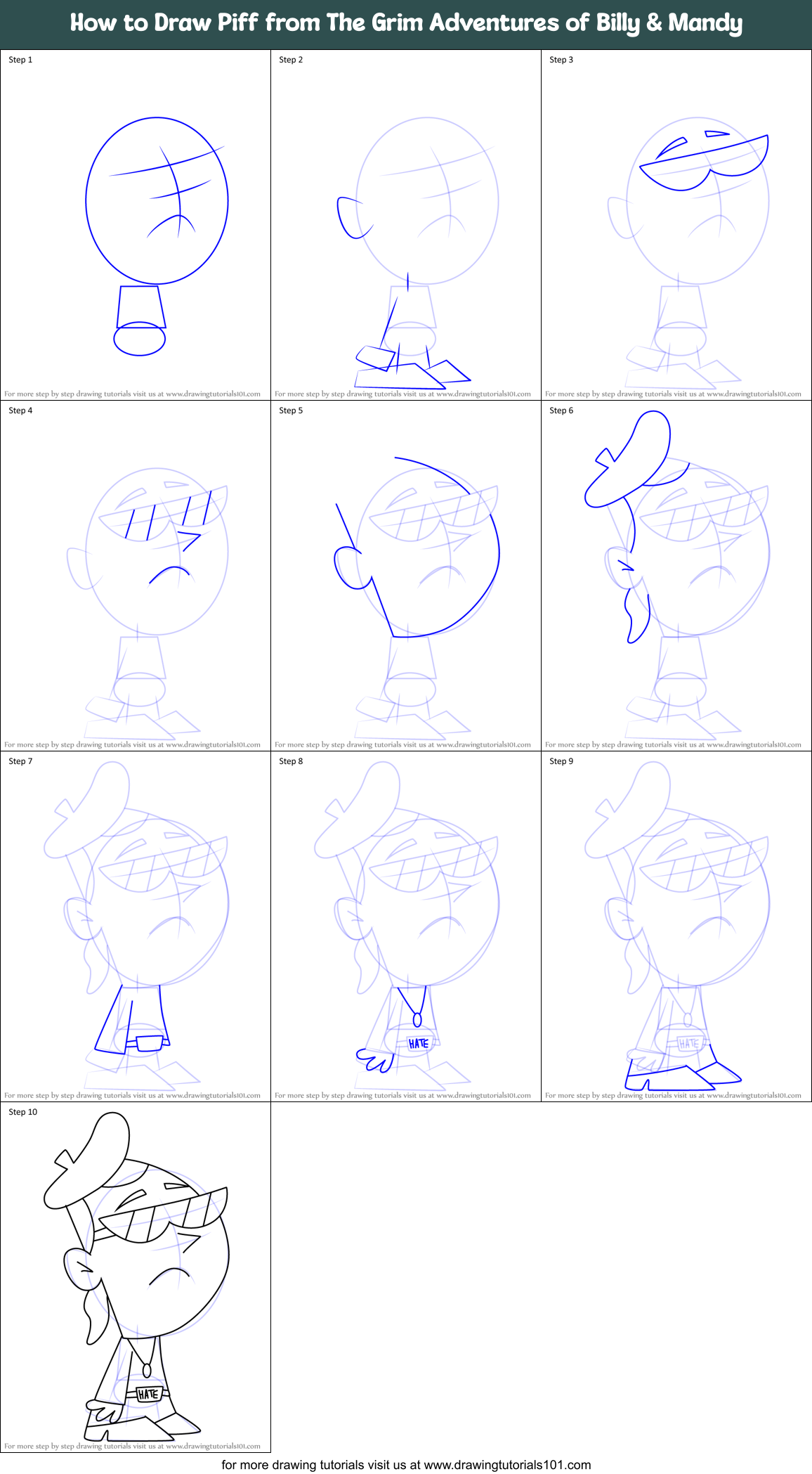 How to Draw Piff from The Grim Adventures of Billy & Mandy Printable Step by Step