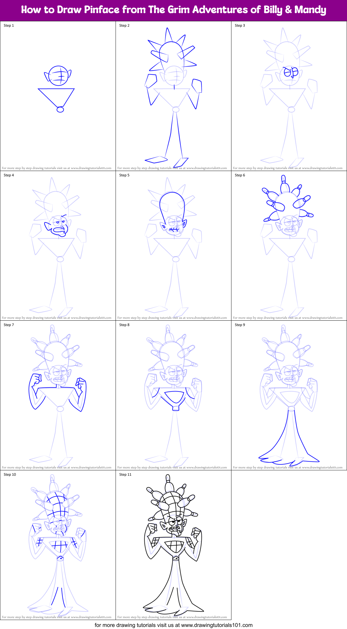 How to Draw Pinface from The Grim Adventures of Billy & Mandy Printable Step by Step