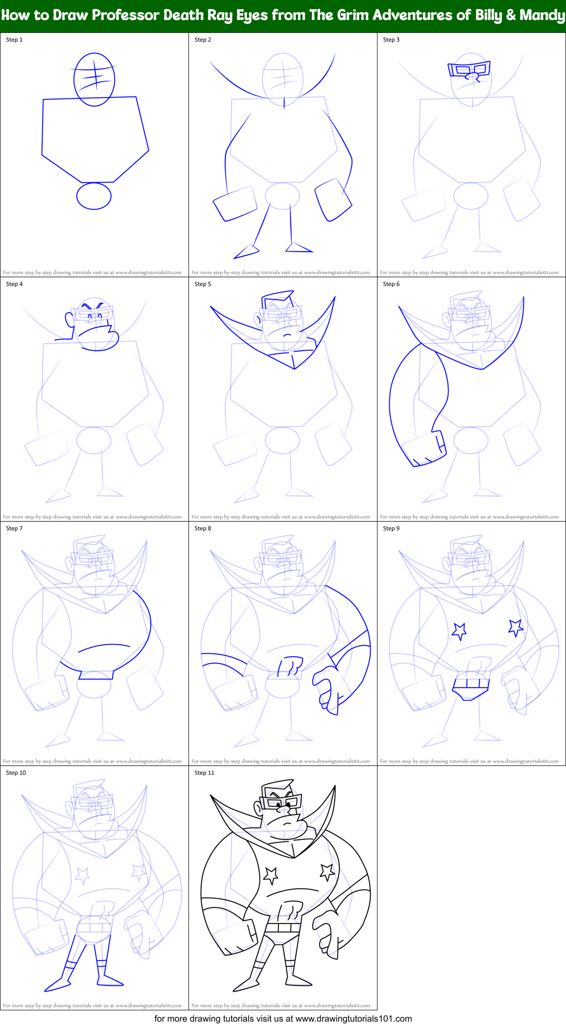 How to Draw Professor Death Ray Eyes from The Grim Adventures of Billy & Mandy Printable Step by Step