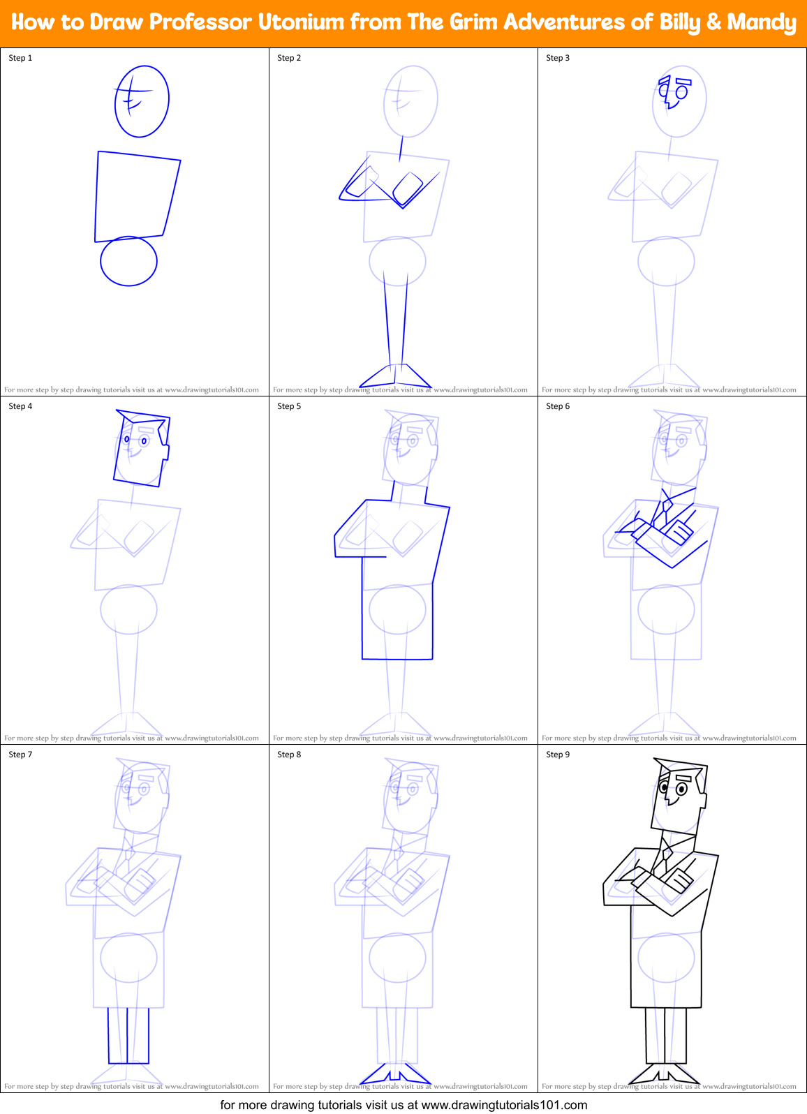 How to Draw Professor Utonium from The Grim Adventures of Billy & Mandy Printable Step by Step