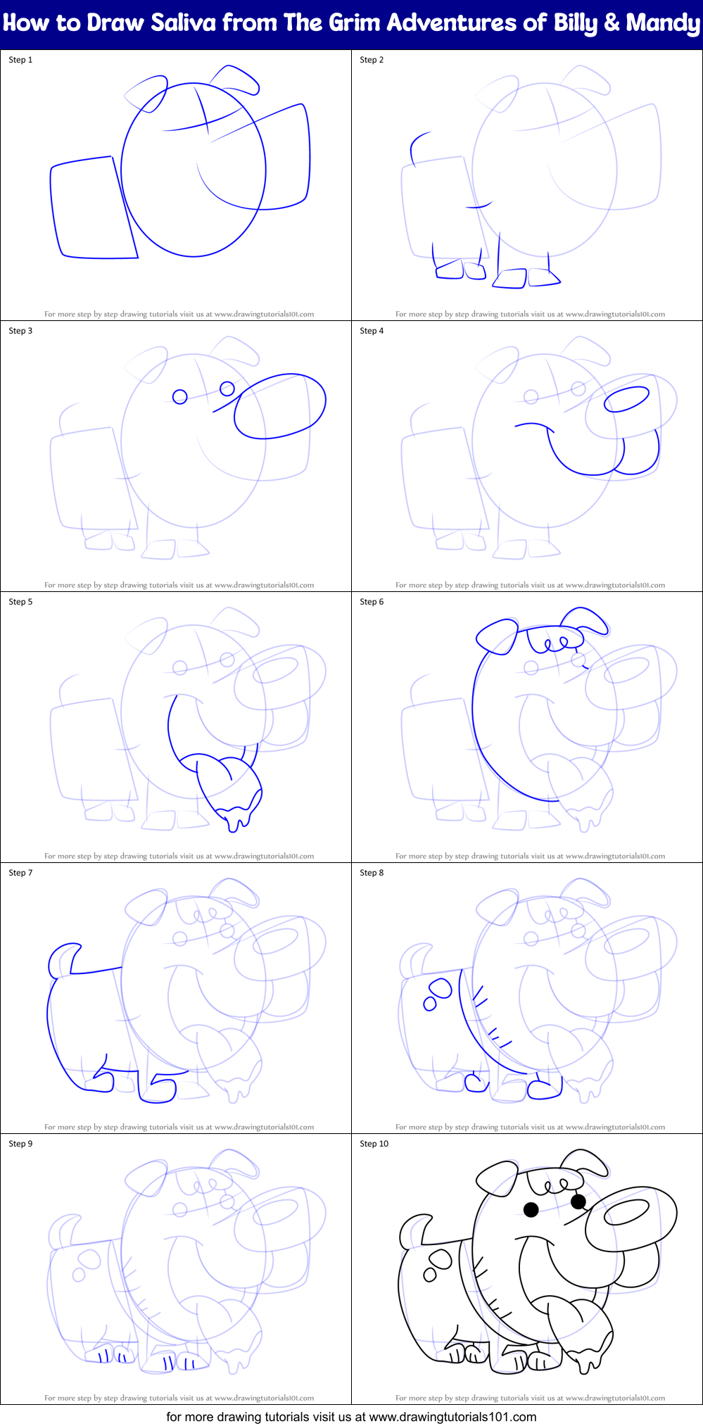 How to Draw Saliva from The Grim Adventures of Billy & Mandy Printable Step by Step