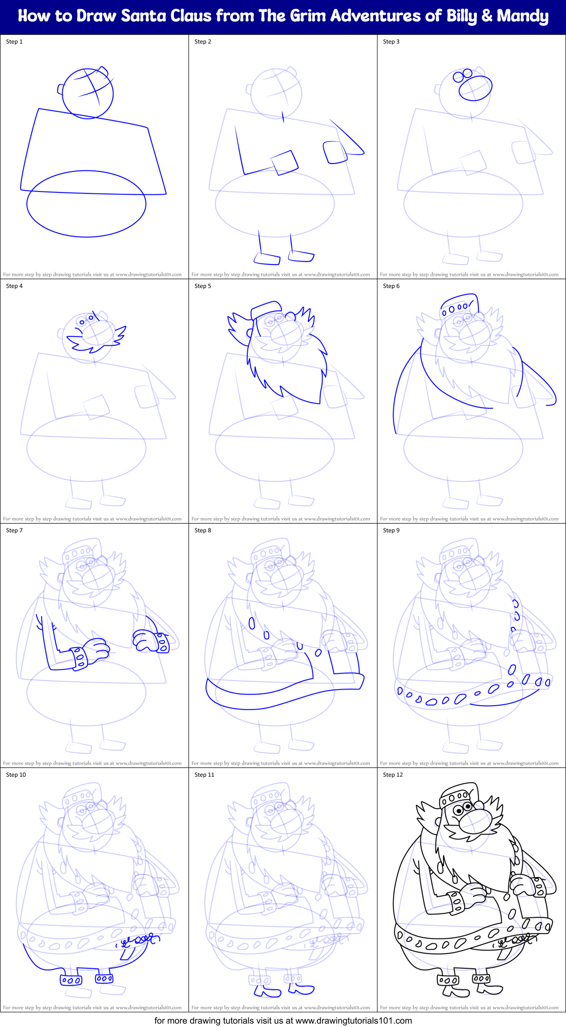 How to Draw Santa Claus from The Grim Adventures of Billy & Mandy Printable Step by Step
