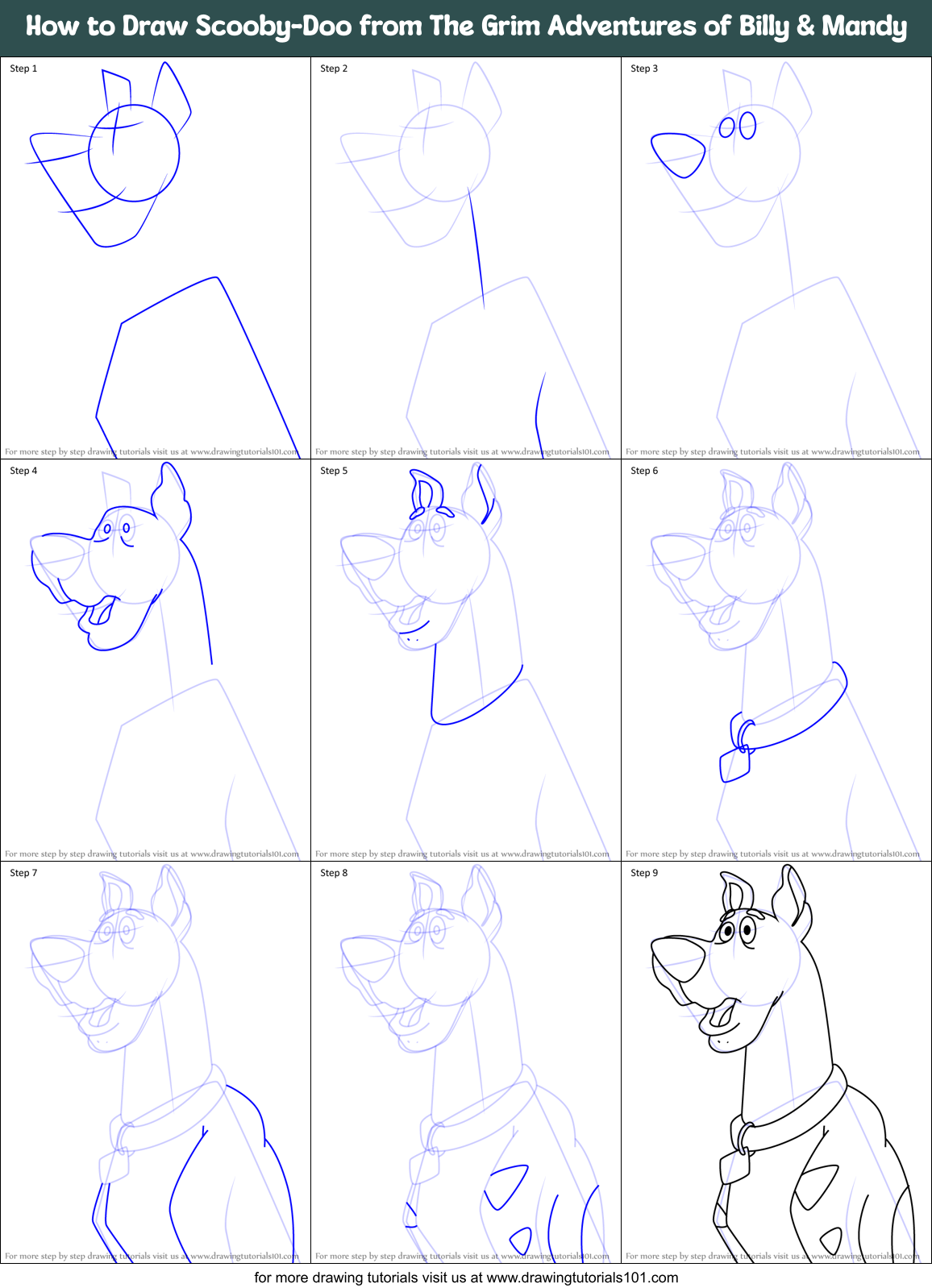 How to Draw Scooby-Doo from The Grim Adventures of Billy & Mandy Printable Step by Step