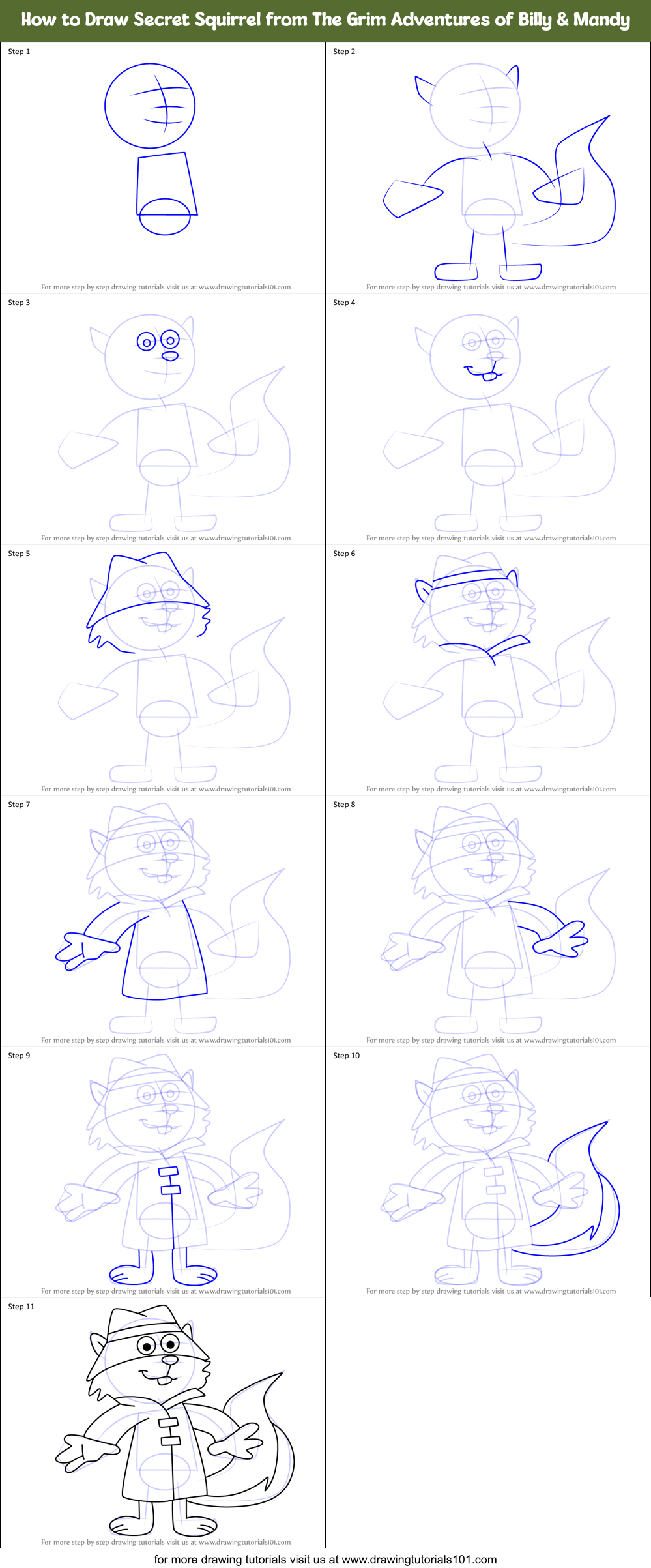 How to Draw Secret Squirrel from The Grim Adventures of Billy & Mandy Printable Step by Step