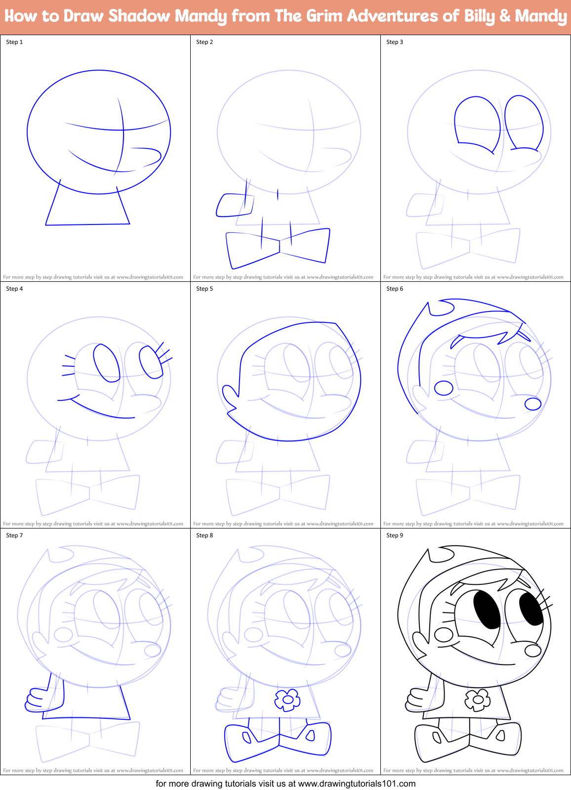 How to Draw Shadow Mandy from The Grim Adventures of Billy & Mandy Printable Step by Step