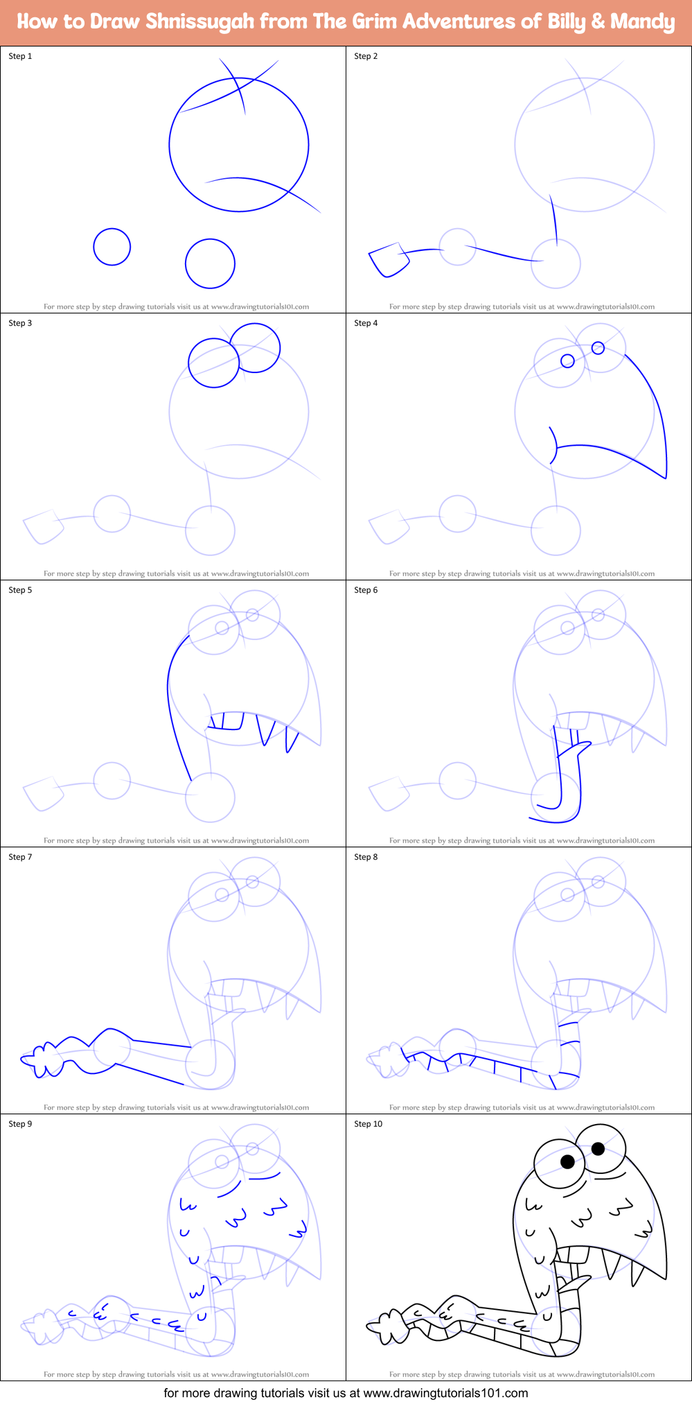 How to Draw Shnissugah from The Grim Adventures of Billy & Mandy Printable Step by Step