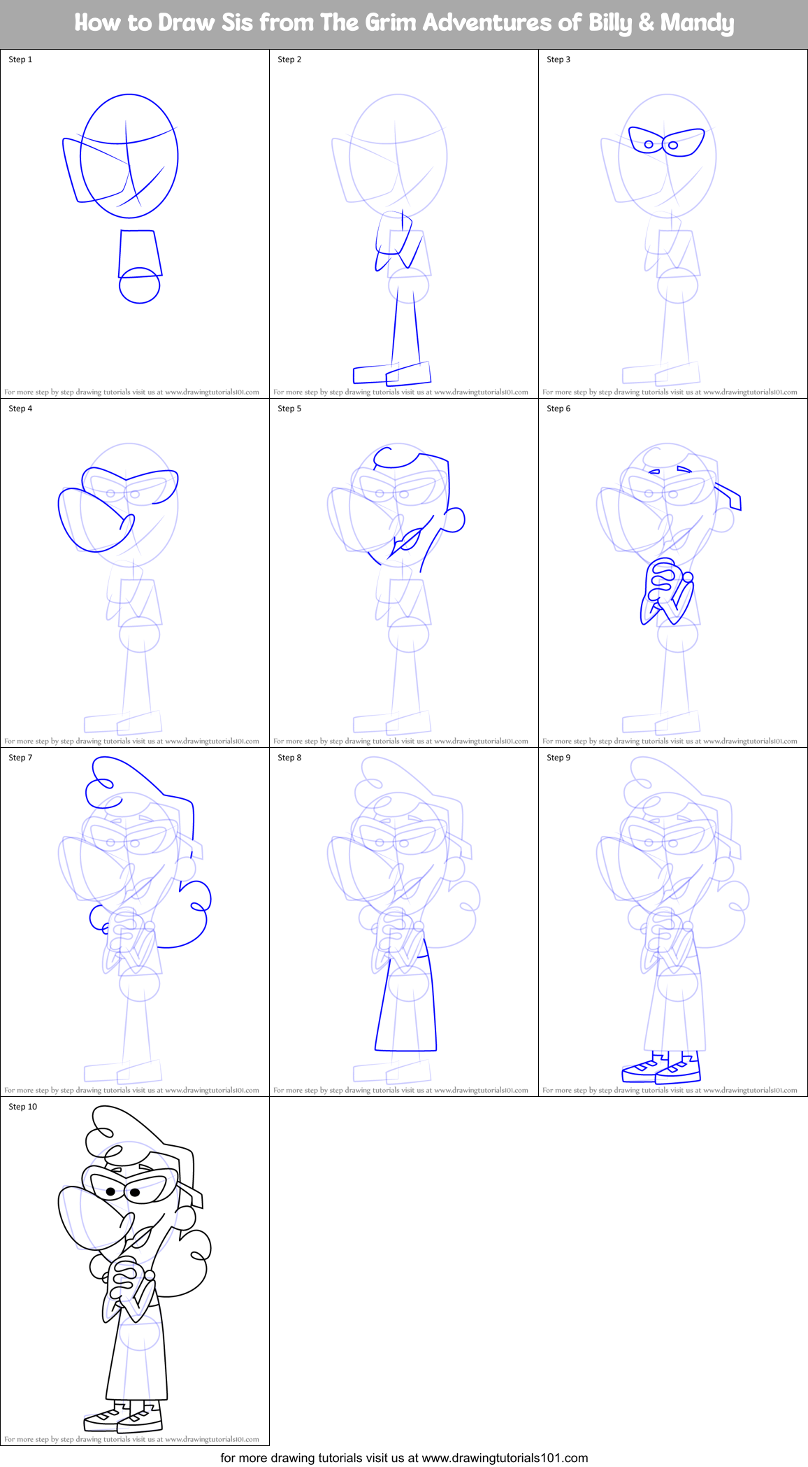 How to Draw Sis from The Grim Adventures of Billy & Mandy Printable Step by Step