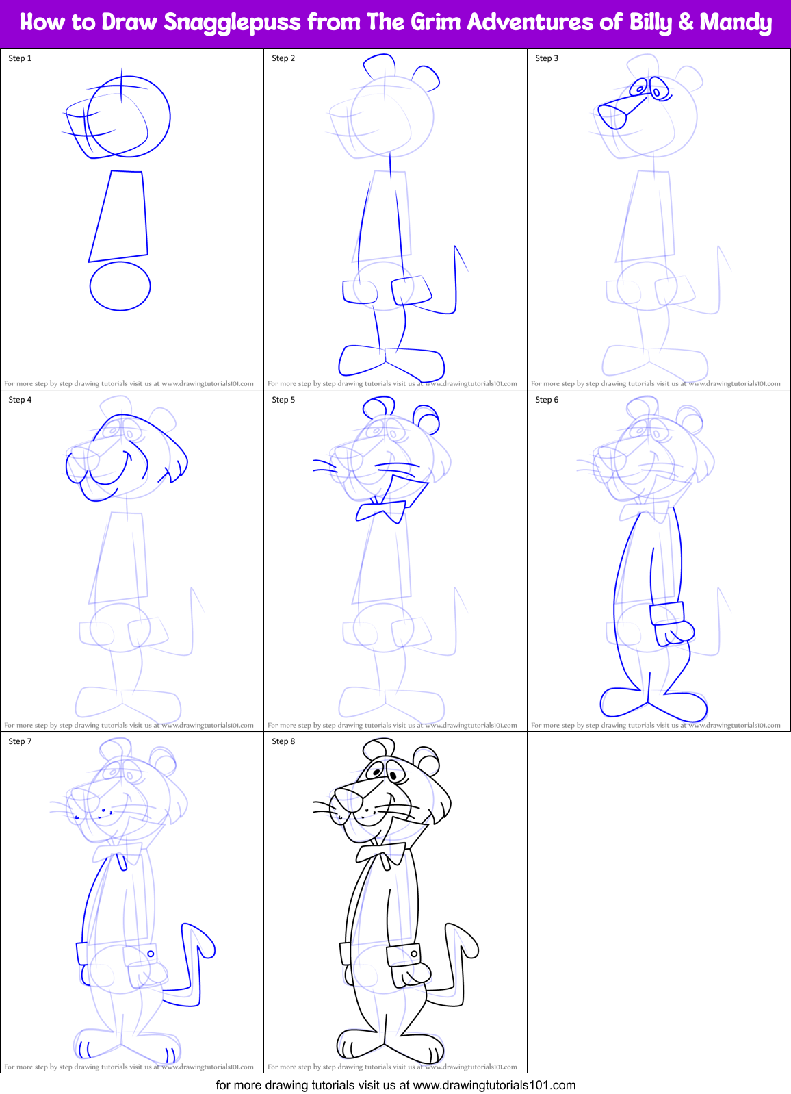 How to Draw Snagglepuss from The Grim Adventures of Billy & Mandy Printable Step by Step