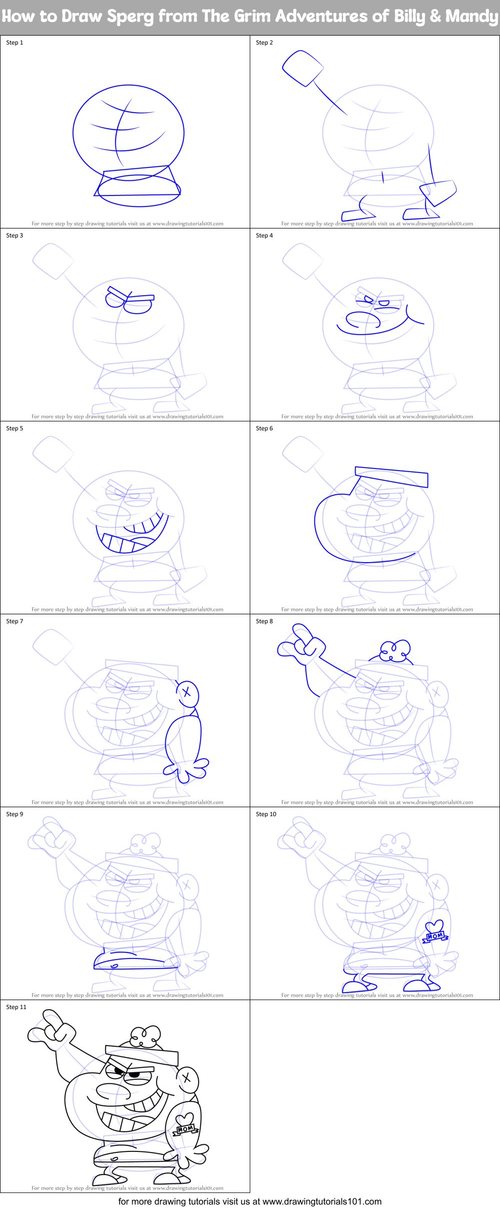 How to Draw Sperg from The Grim Adventures of Billy & Mandy Printable Step by Step