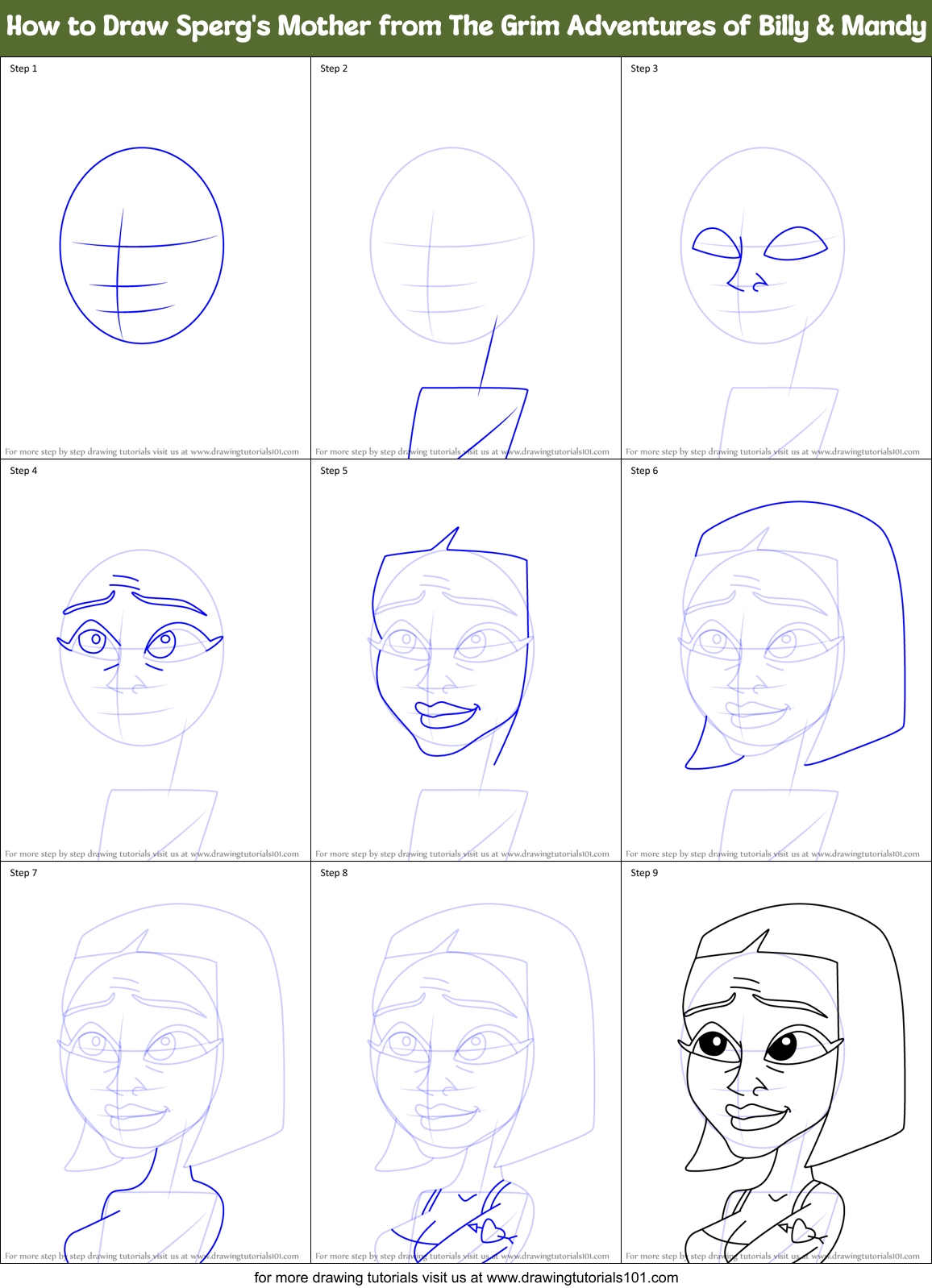 How to Draw Sperg's Mother from The Grim Adventures of Billy & Mandy Printable Step by Step