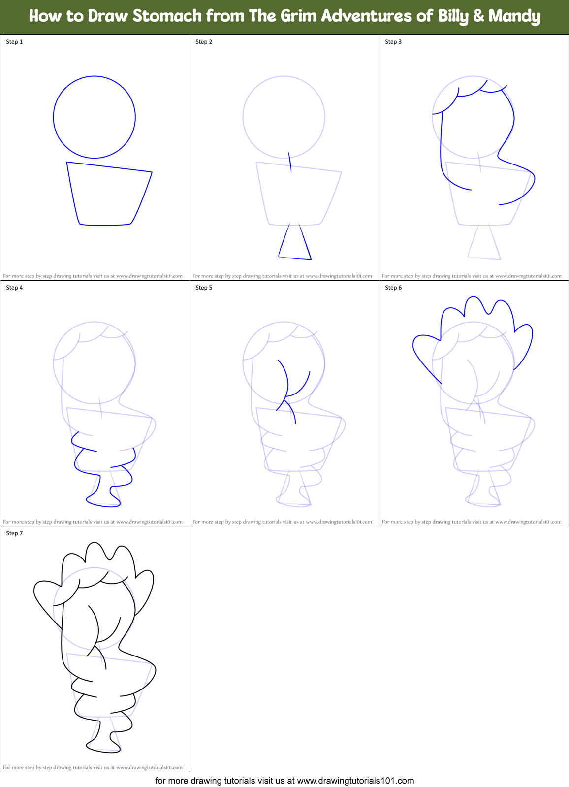 How to Draw Stomach from The Grim Adventures of Billy & Mandy Printable Step by Step