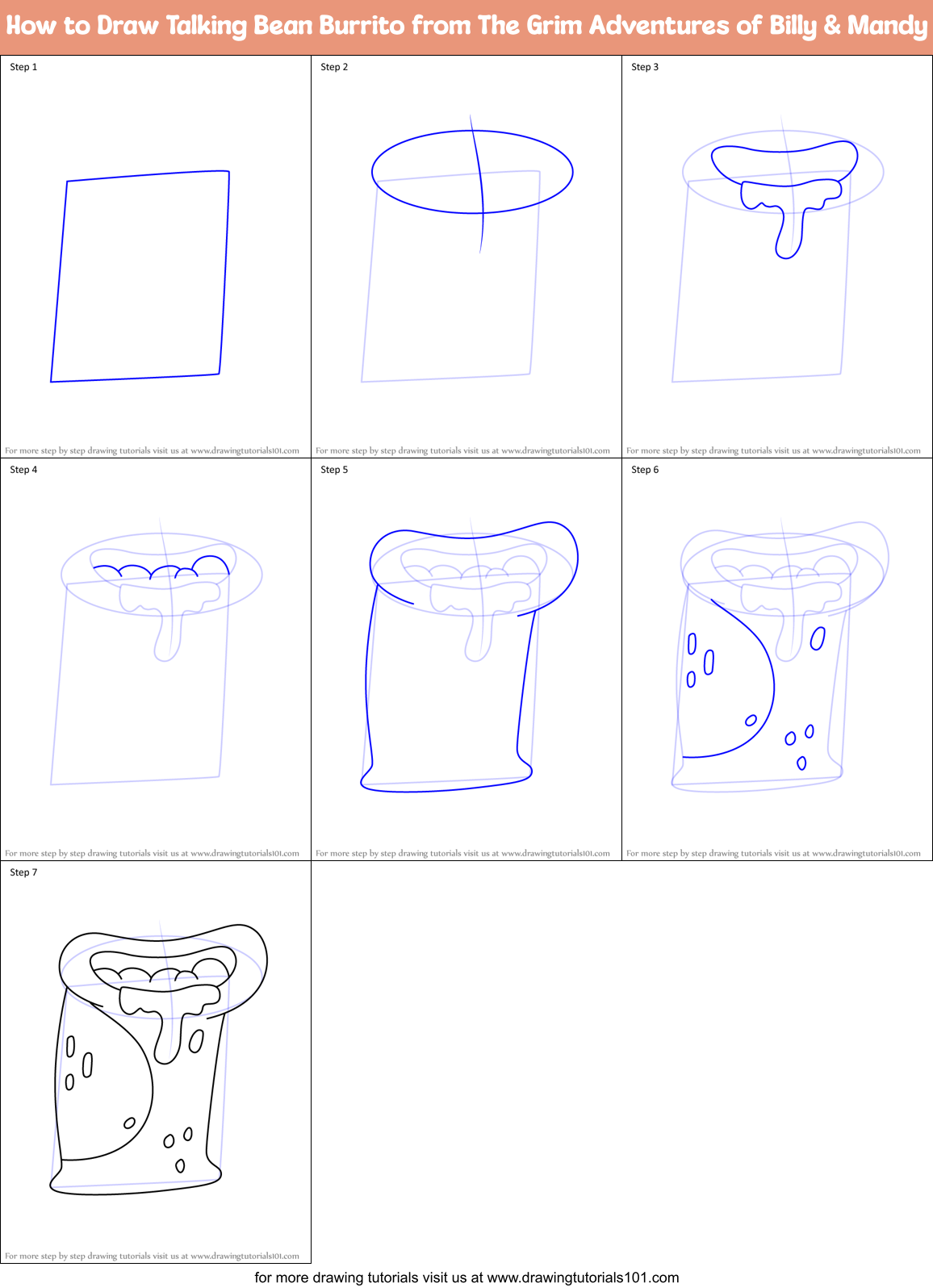How to Draw Talking Bean Burrito from The Grim Adventures of Billy & Mandy Printable Step by Step