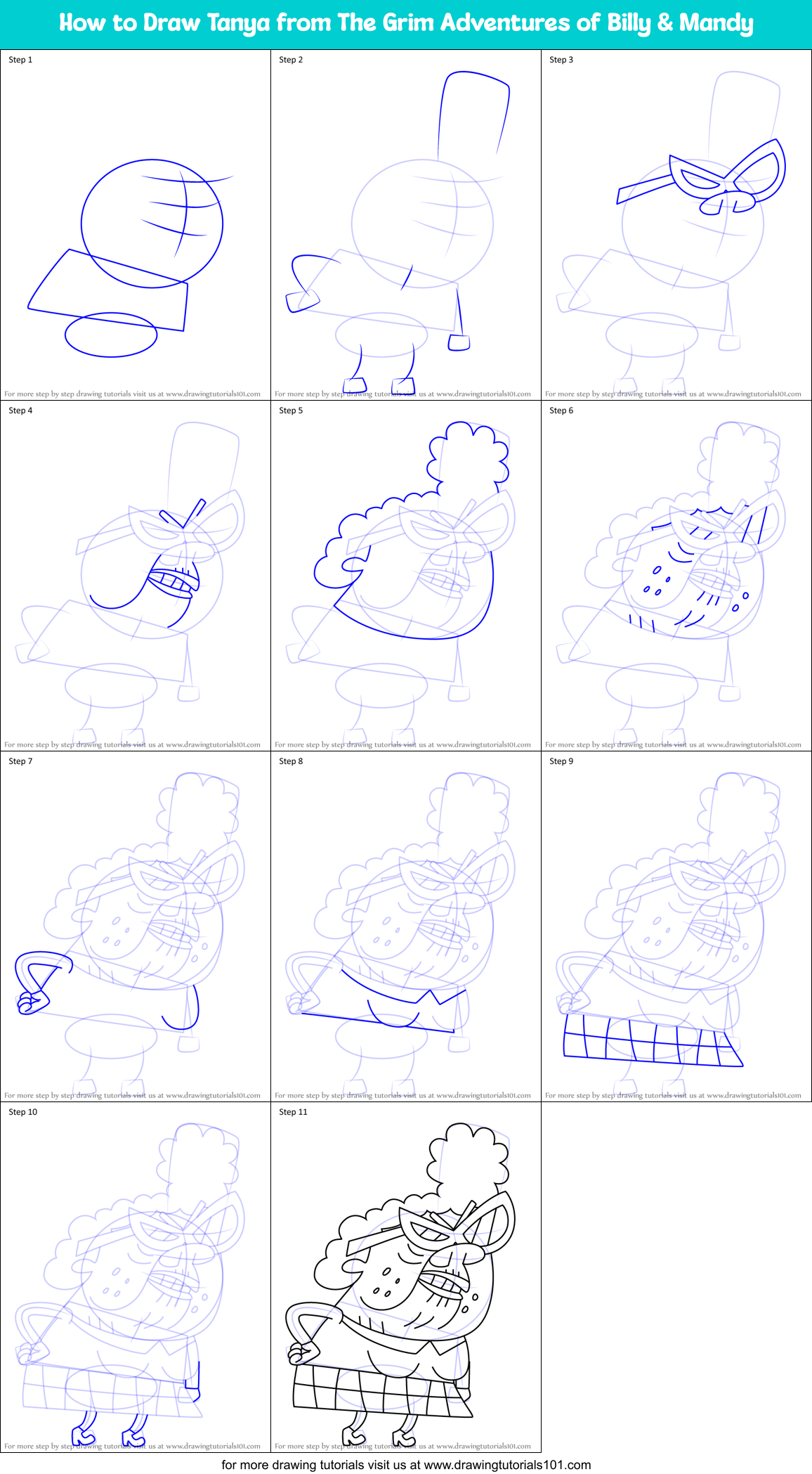 How to Draw Tanya from The Grim Adventures of Billy & Mandy Printable Step by Step