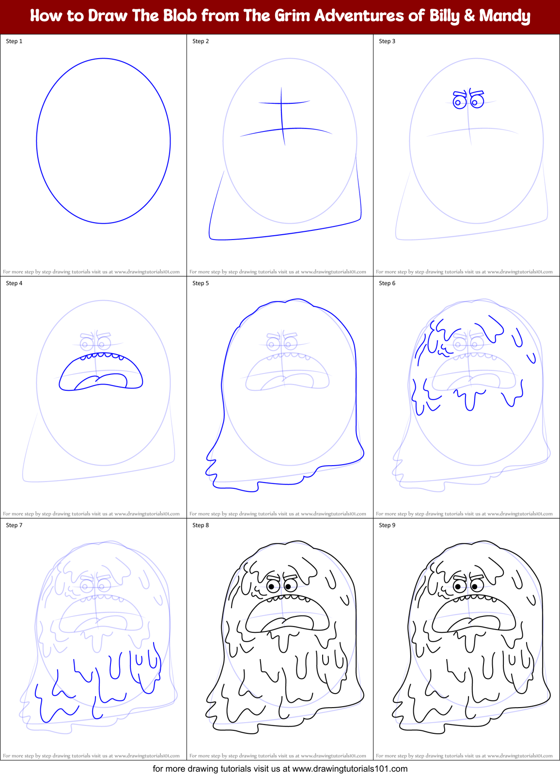 How to Draw The Blob from The Grim Adventures of Billy & Mandy Printable Step by Step