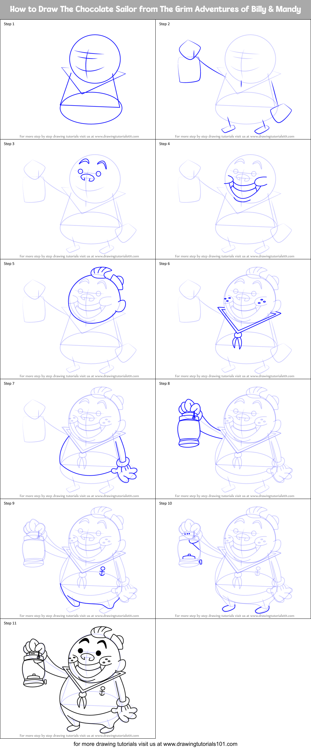 How to Draw The Chocolate Sailor from The Grim Adventures of Billy & Mandy Printable Step by Step