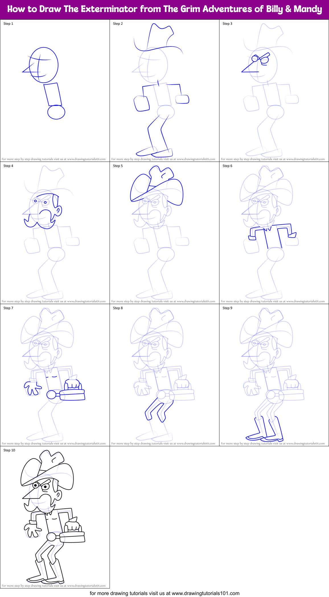 How to Draw The Exterminator from The Grim Adventures of Billy & Mandy Printable Step by Step