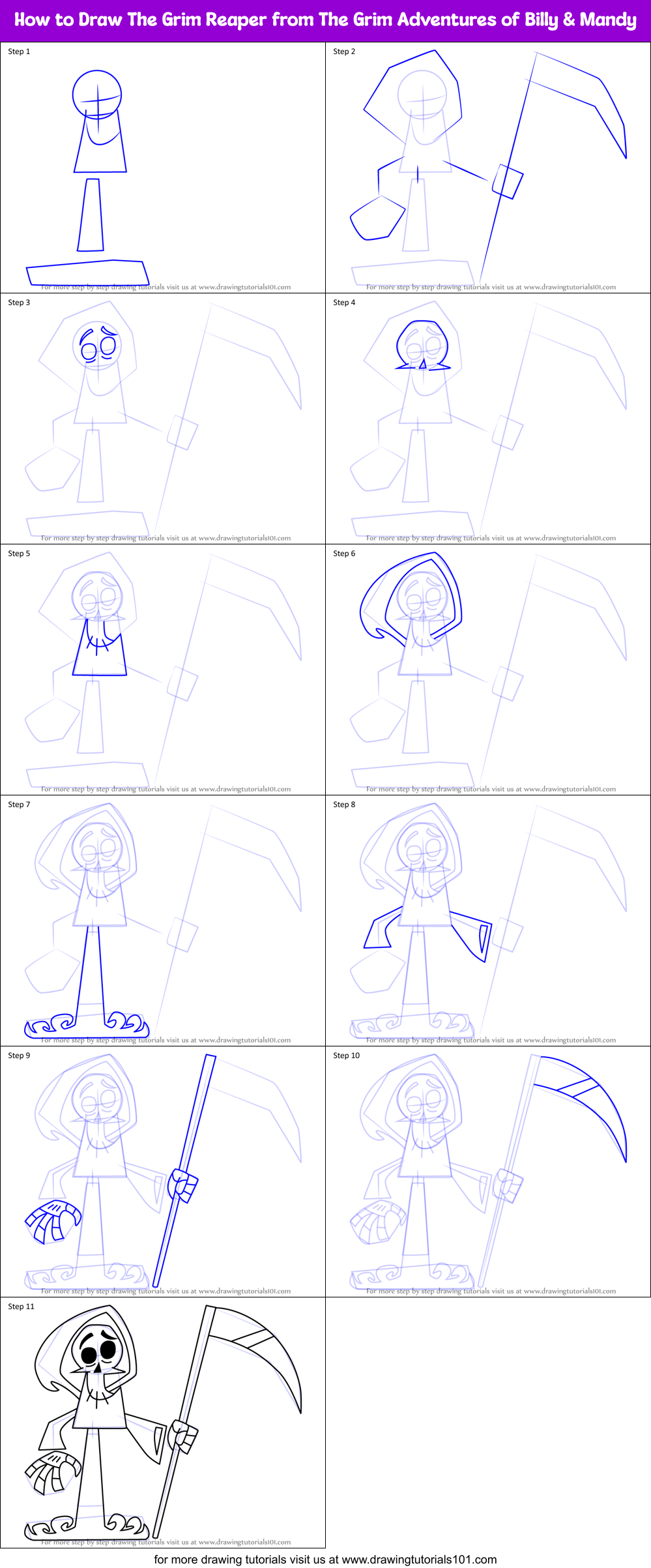 How to Draw The Grim Reaper from The Grim Adventures of Billy & Mandy Printable Step by Step