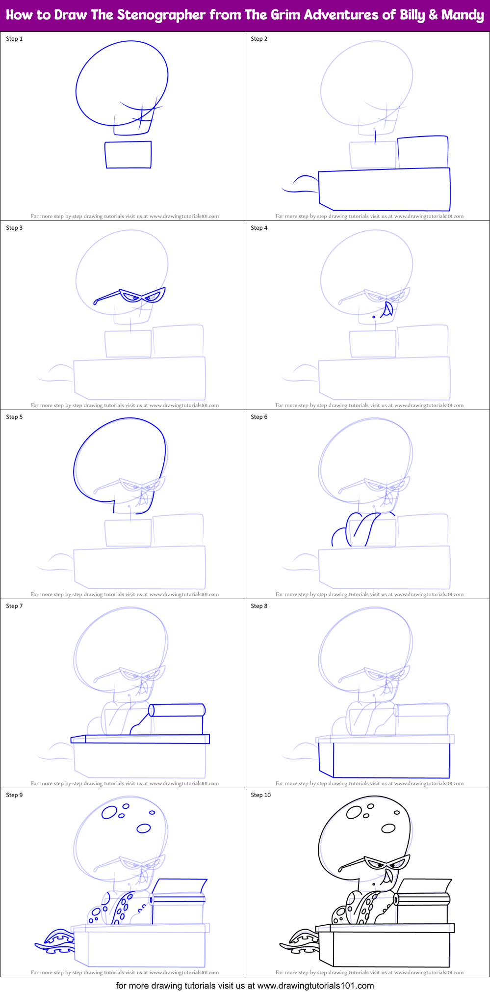 How to Draw The Stenographer from The Grim Adventures of Billy & Mandy Printable Step by Step