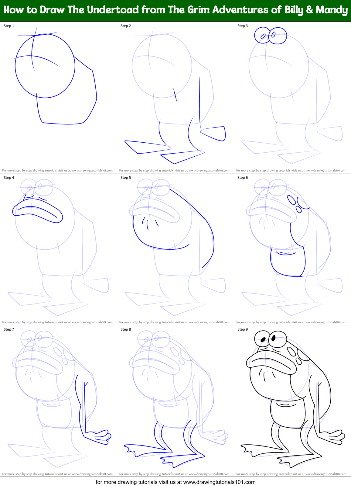 How to Draw The Undertoad from The Grim Adventures of Billy & Mandy Printable Step by Step