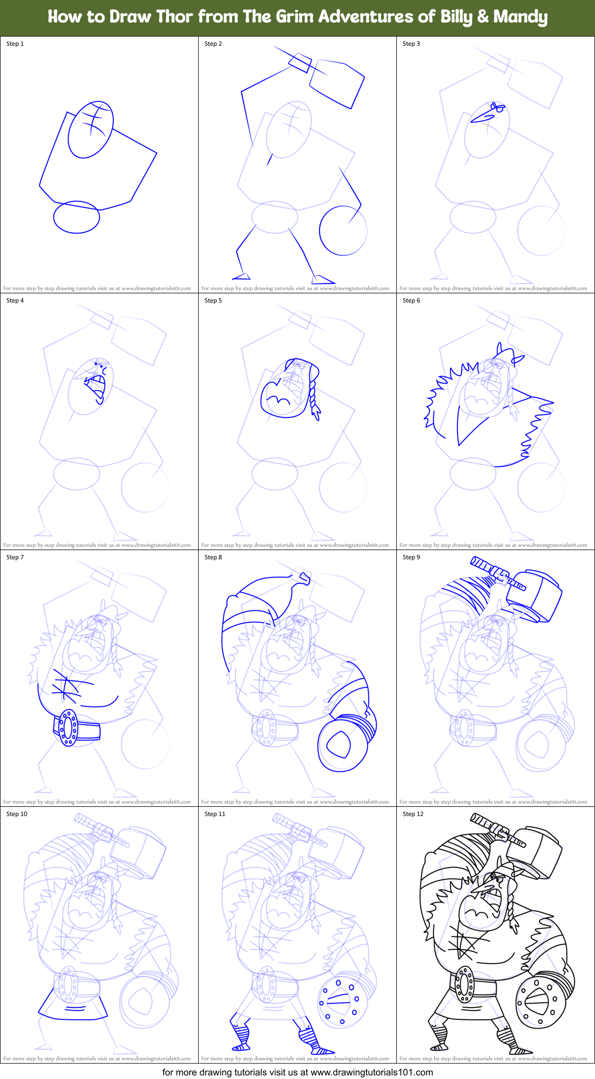 How to Draw Thor from The Grim Adventures of Billy & Mandy Printable Step by Step