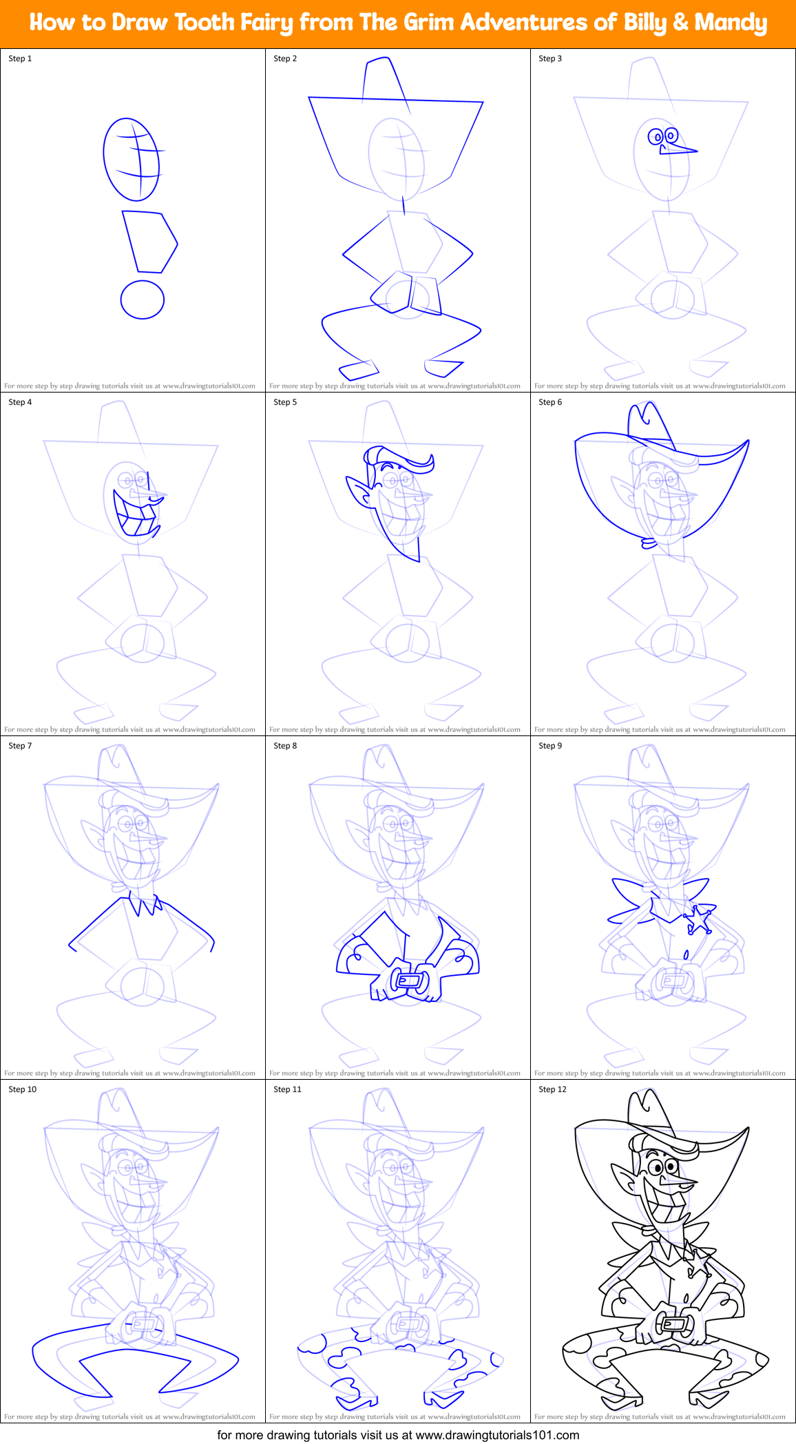 How to Draw Tooth Fairy from The Grim Adventures of Billy & Mandy Printable Step by Step
