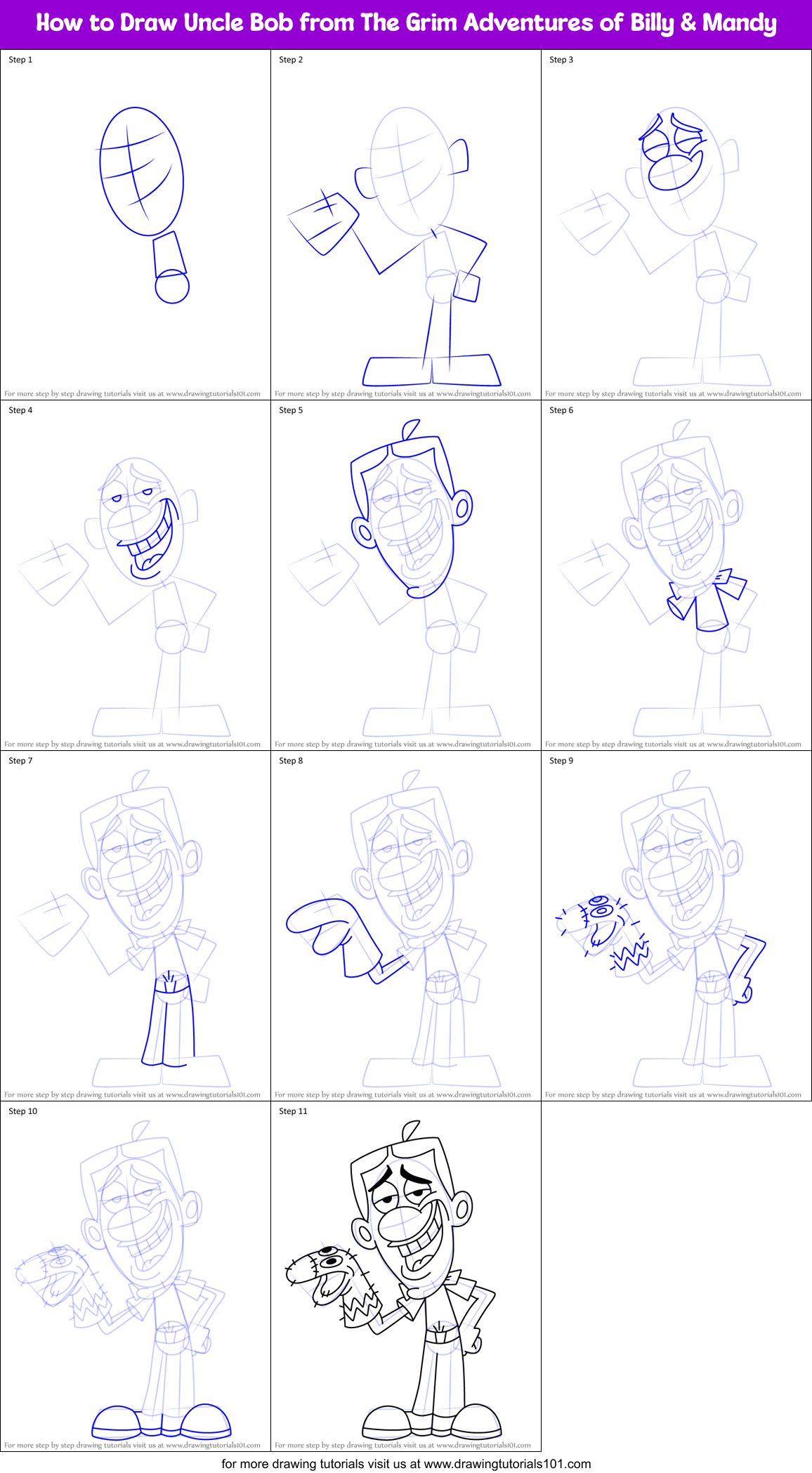 How to Draw Uncle Bob from The Grim Adventures of Billy & Mandy Printable Step by Step