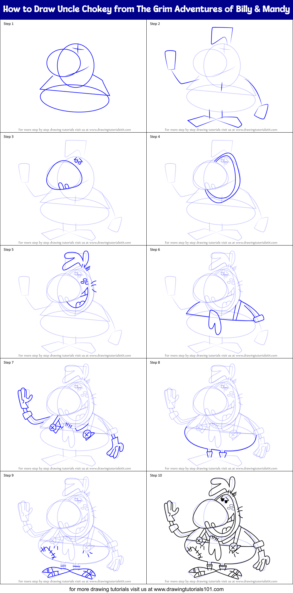 How to Draw Uncle Chokey from The Grim Adventures of Billy & Mandy Printable Step by Step