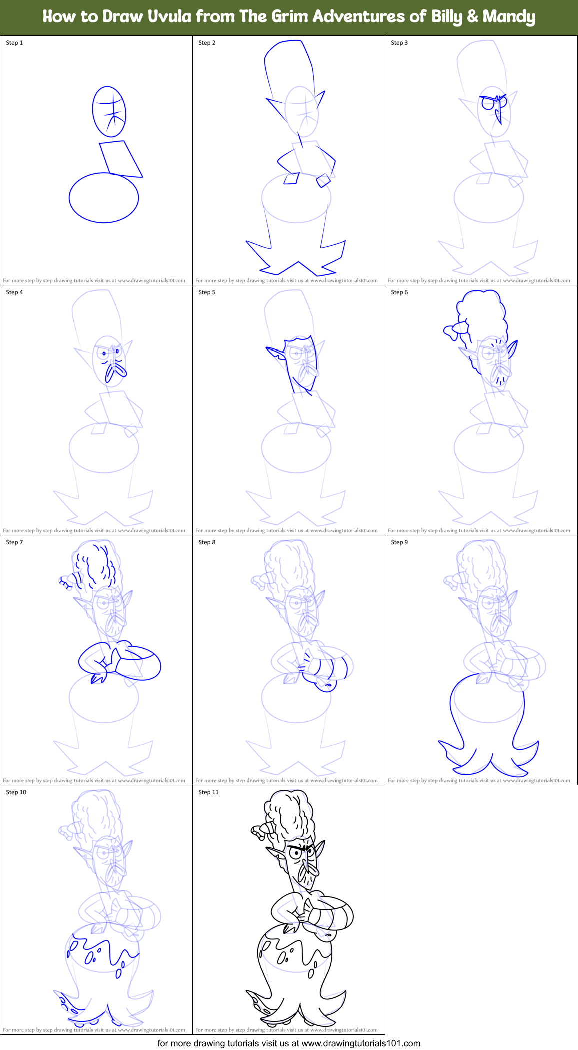 How to Draw Uvula from The Grim Adventures of Billy & Mandy Printable Step by Step