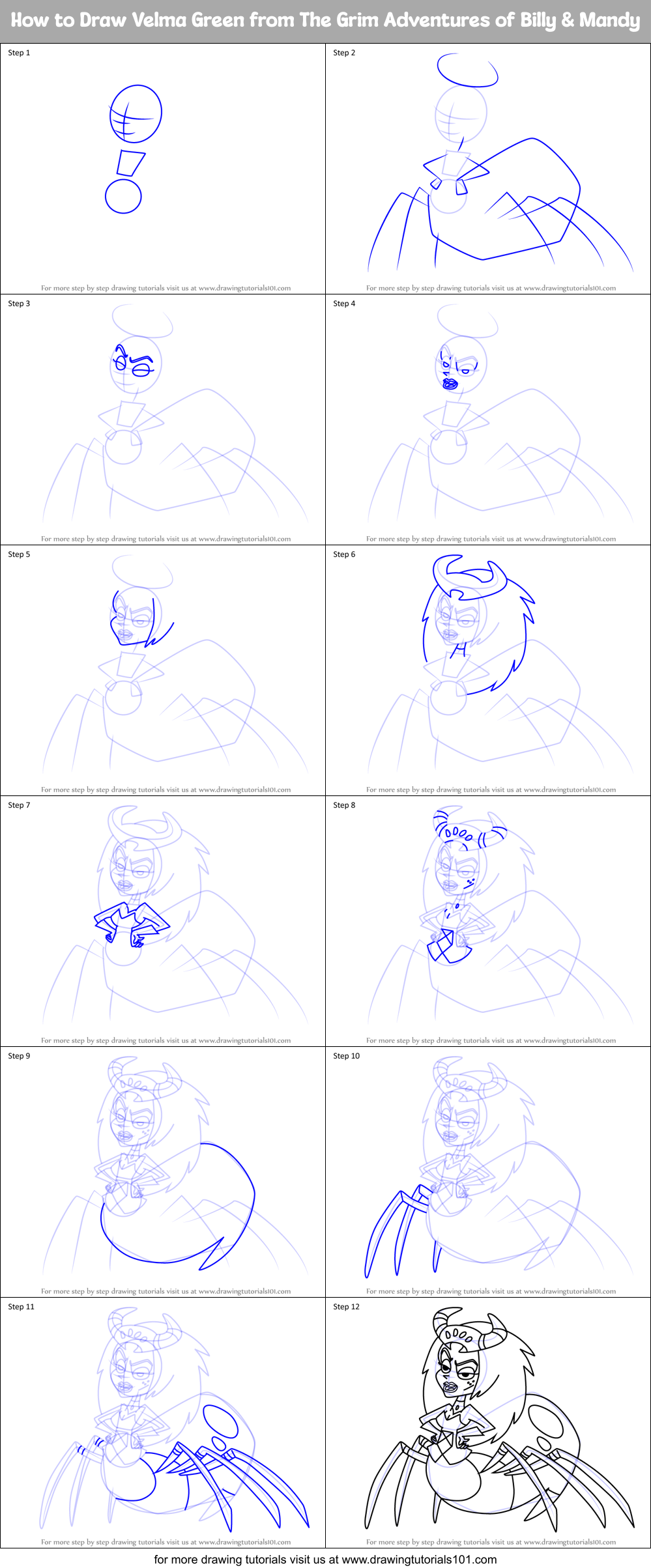 How to Draw Velma Green from The Grim Adventures of Billy & Mandy Printable Step by Step