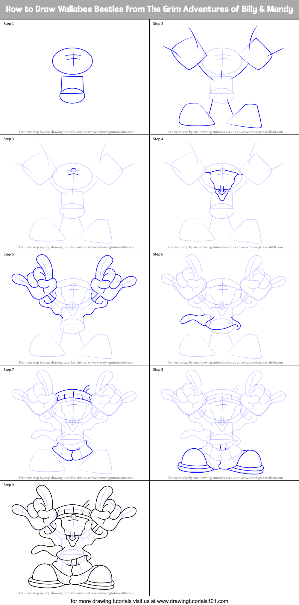 How to Draw Wallabee Beetles from The Grim Adventures of Billy & Mandy Printable Step by Step