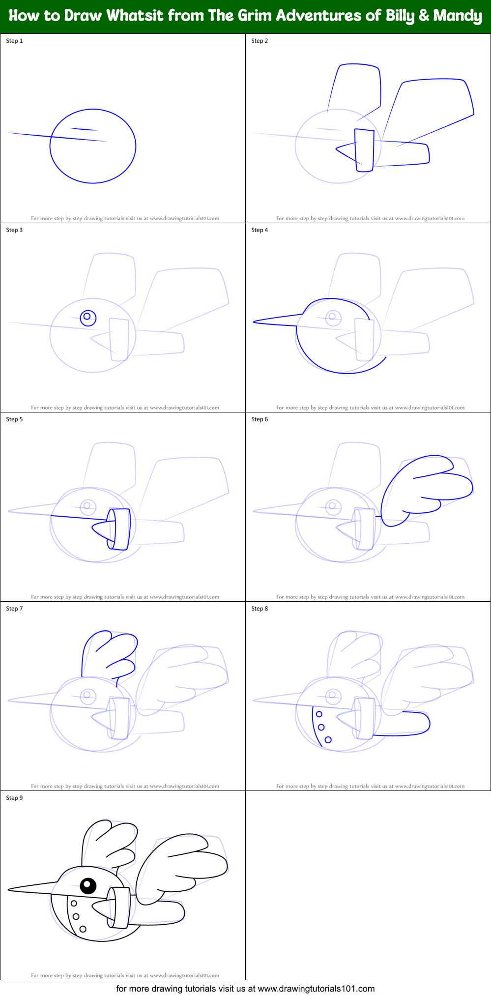 How to Draw Whatsit from The Grim Adventures of Billy & Mandy Printable Step by Step